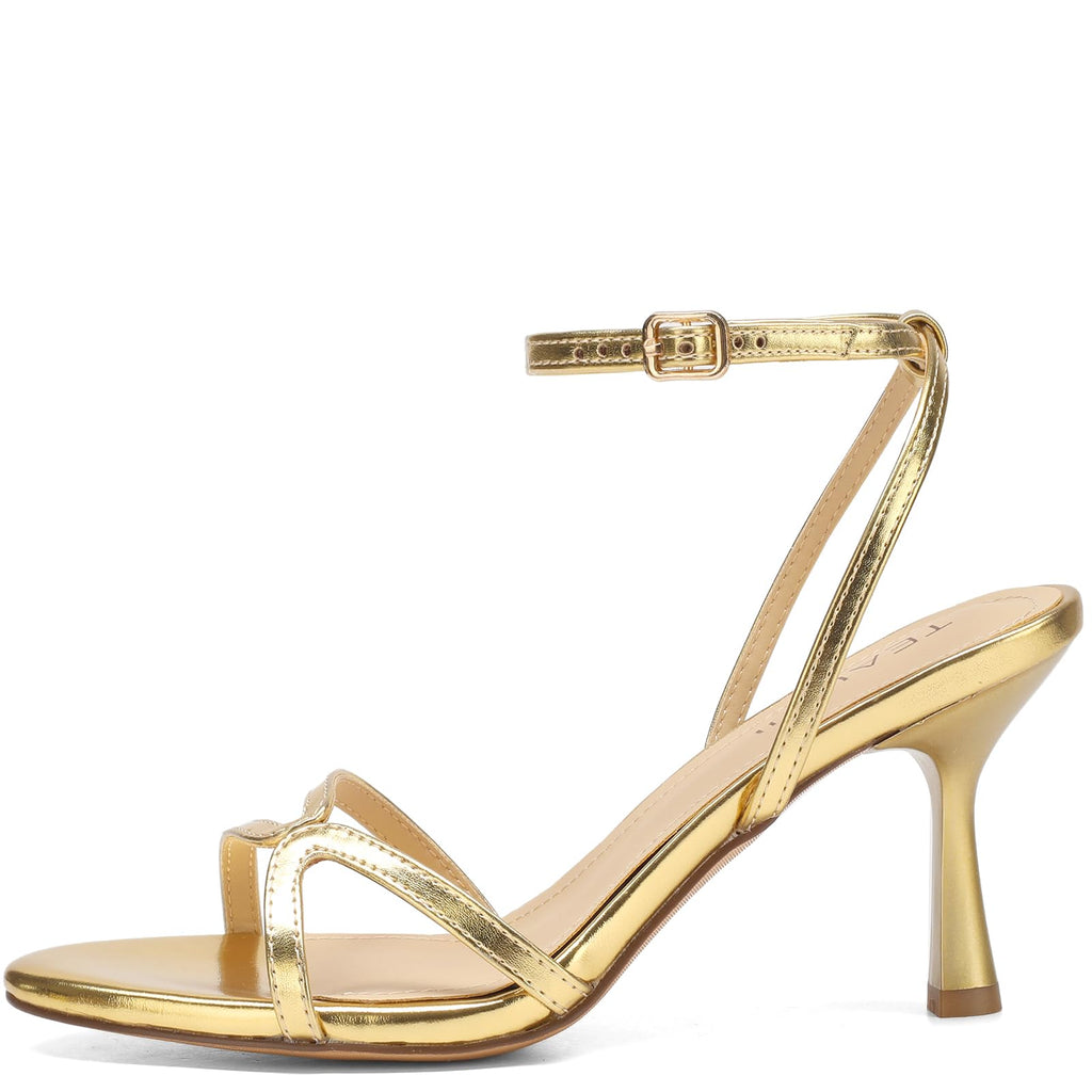 TEAIEUI Women's Strappy Stiletto Sandals 3 Inch High Heels with Round Toe and Buckle Ankle Strap Dressy Open Toe Heeled Sandals for Casual Work Party and Daily Wear