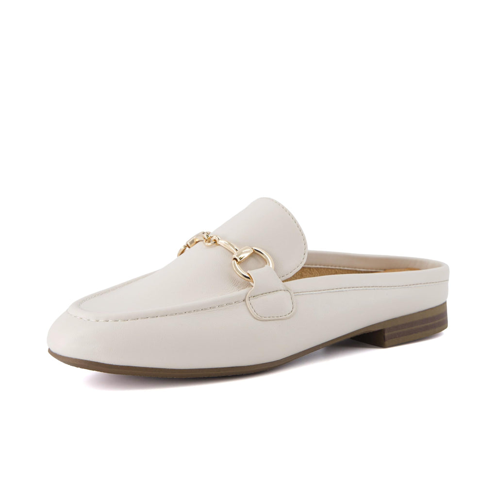 CUSHIONAIRE Yummy Slip On Womens Mules, Business Casual Loafers for Women with Low Heel and Metal Chain Detail, Bone 10W