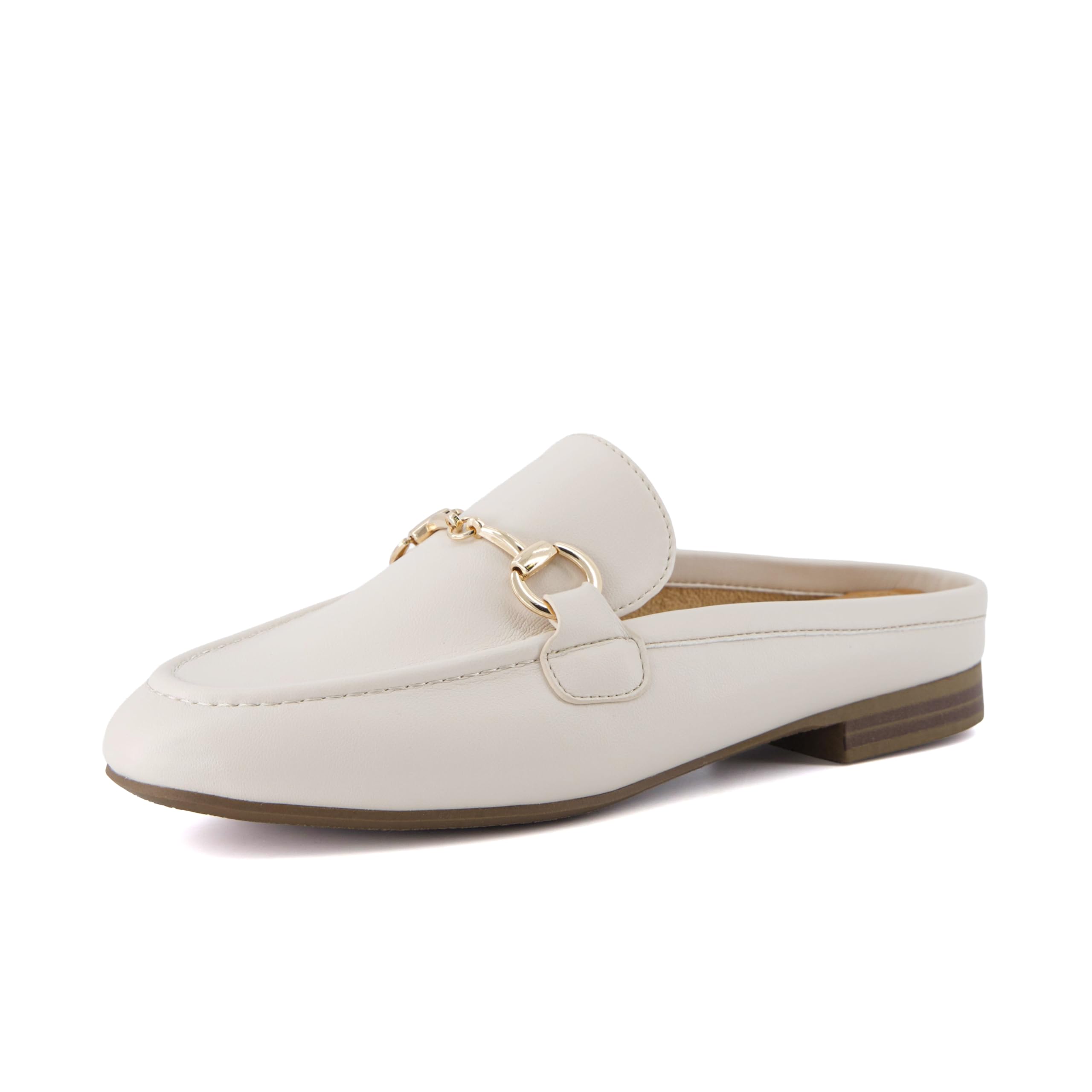 CUSHIONAIRE Yummy Slip On Womens Mules, Business Casual Loafers for Women with Low Heel and Metal Chain Detail, Bone 10W
