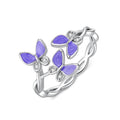 LWXIE Diamond Butterfly Rings for Women 925 Sterling Silver Purple Enamel Floral Butterfly Ring with Lab Grown Diamond Jewelry Gifts for Birthday