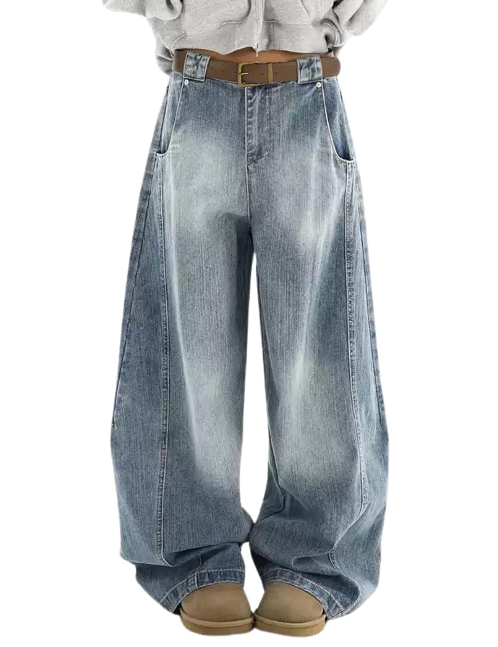 OTEEGX Barrel Baggy Jeans for Women Men Wide Leg Low Rise Jeans Loose Oversized Boyfriend Pants Aesthetic Clothes Blue1-L