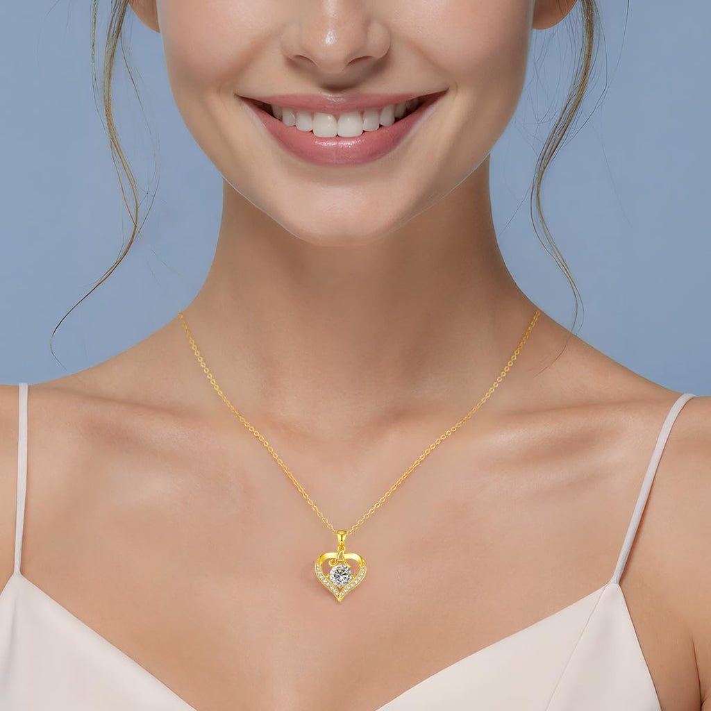 CDE Valentines Day Gift 18K Gold Plated Initial Heart 2 Carat Moissanite Necklace for Women 925 Sterling Silver Jewelry, Christmas Anniversary Birthday Gift for Wife Girlfriend Her (Initial A-2 Carat)