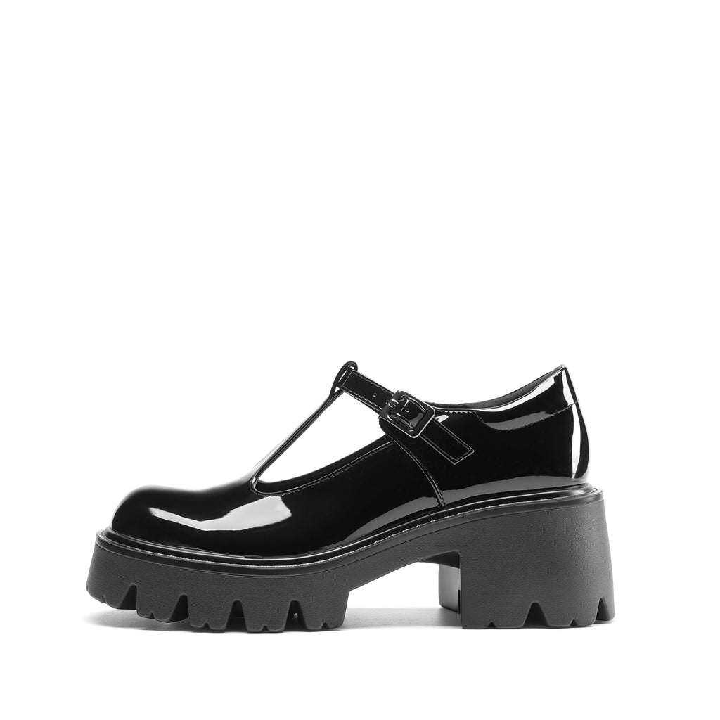 DREAM PAIRS Women's T-Strap Mary Jane Shoes Low Platform Chunky Block Heels Closed Toe Work Pumps Comfortable Round Toe Dress Wedding Party Shoes,Size 7.5,Black-Pat,DWUMPU2571