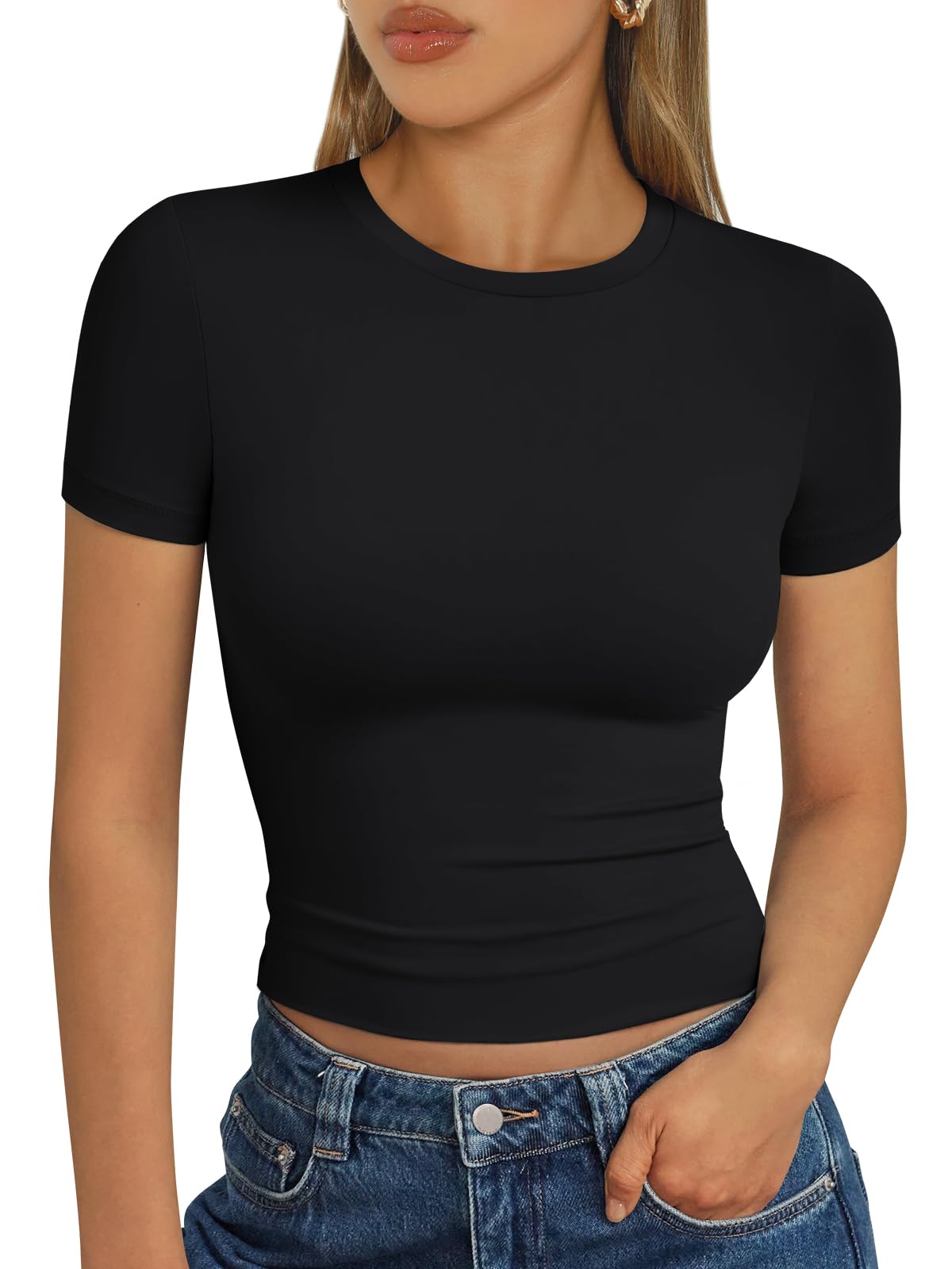 Trendy Queen Womens Short Sleeve T Shirt Basic Summer Top Black M