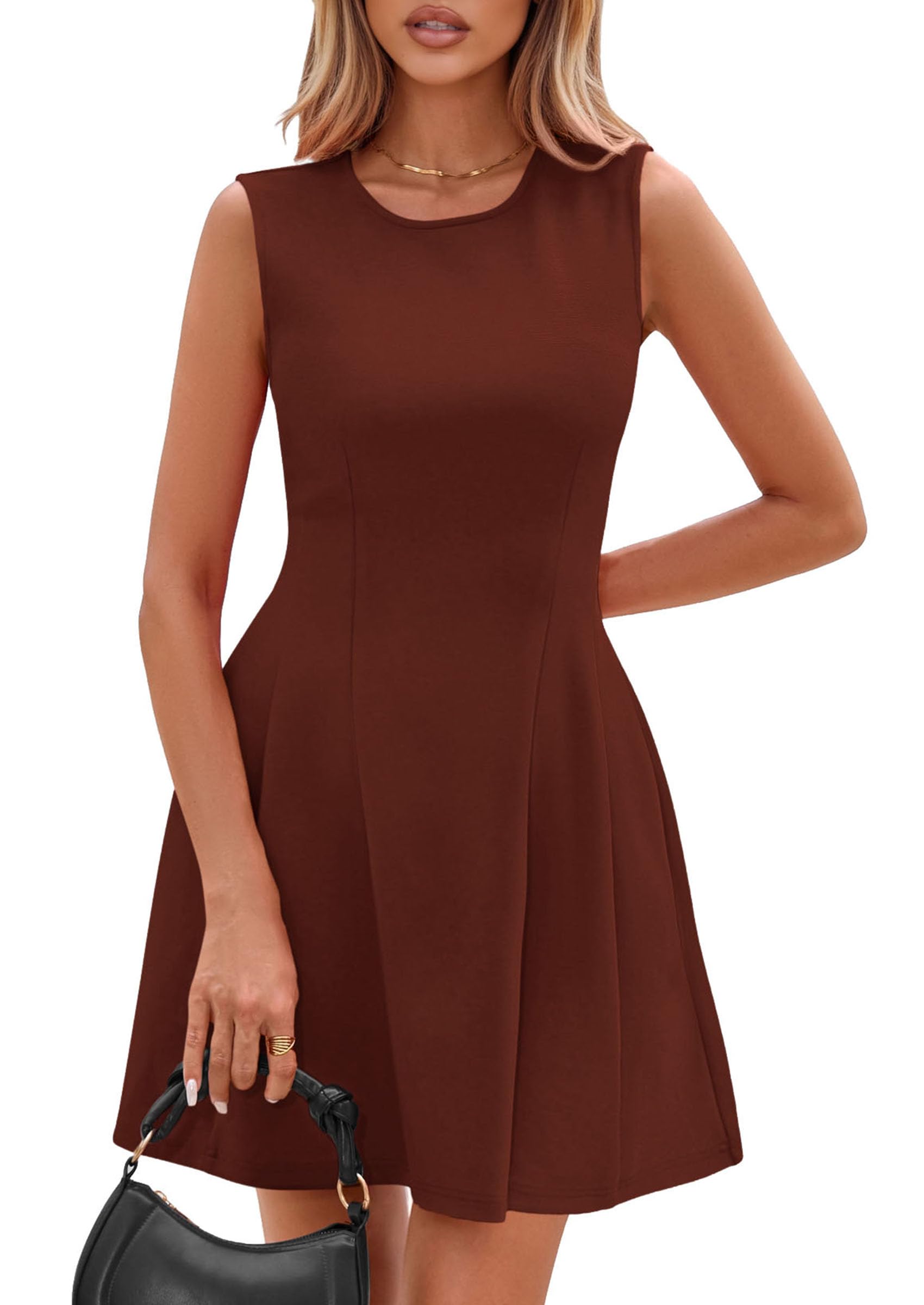 PRETTYGARDEN Summer Dresses for Women 2026 Elegant Classy Spring A Line Business Casual Work Graduation Cocktail Short Dress (Brick Red,XX-Large)