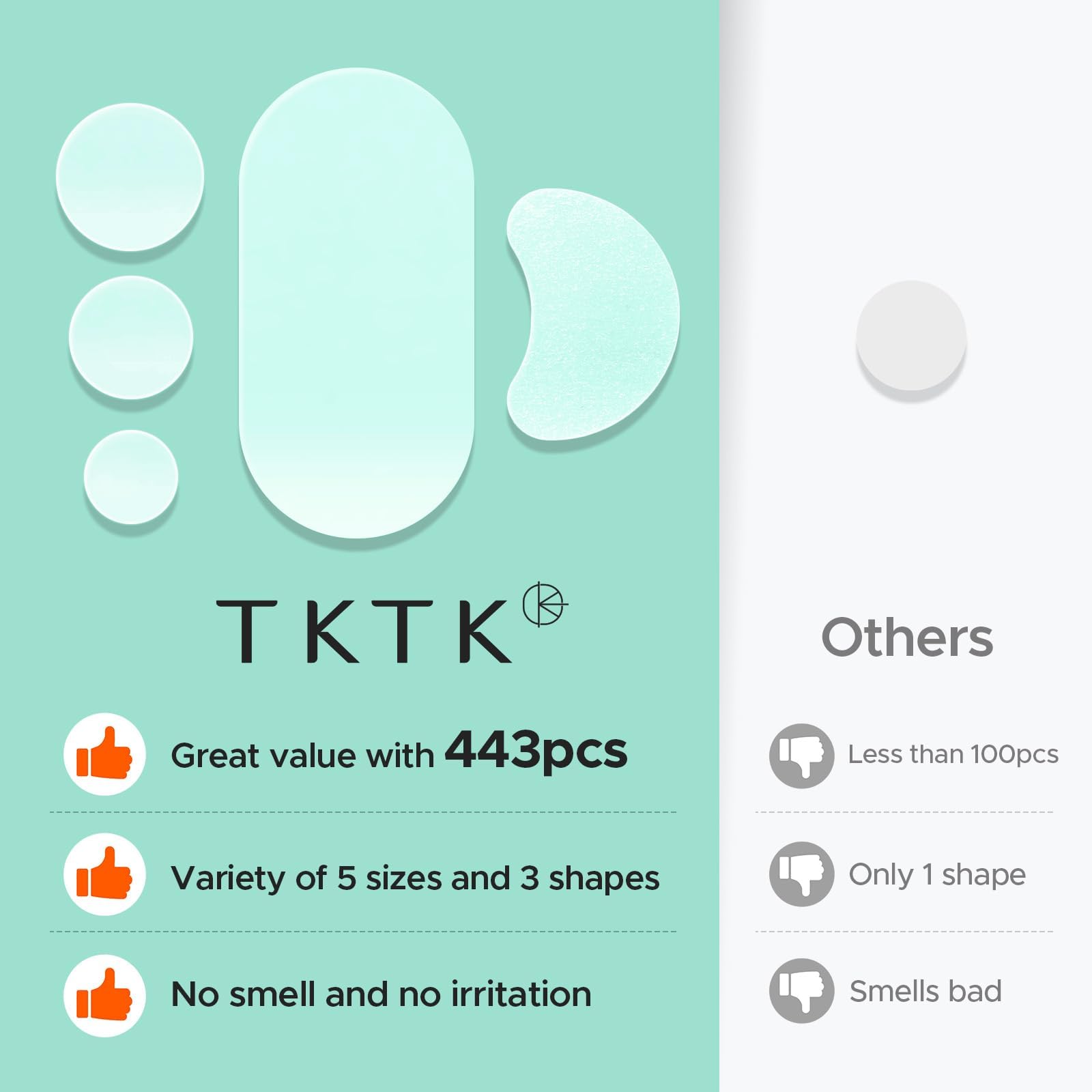 TKTK 443 Count Pimple Patches for Face, Hydrocolloid Acne Patch Bulk, Acne Stickers for Covering Cheeks, Forehead, Chin Blemishes Zit Breakouts for All Skin Types (Dots, Strip, Contoured 5 Sizes)