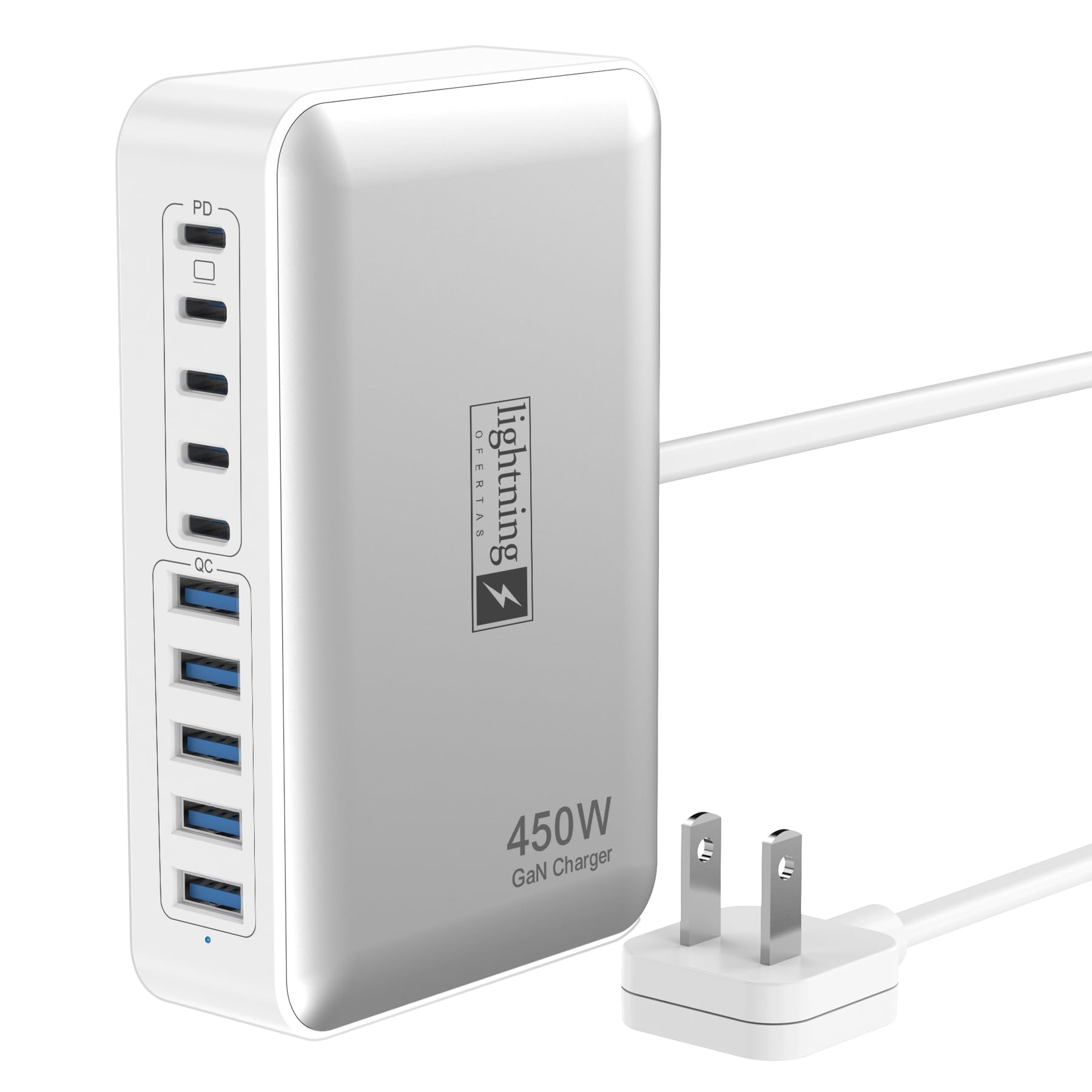 USB C Charger Hub 450W, 10 Ports Charging Station for Multiple Devices, Type C Port 140W Max for Laptops Super Fast Charging, GaN Tech Charging Blocks Comapct Design, Ultra Slim Flat Plug