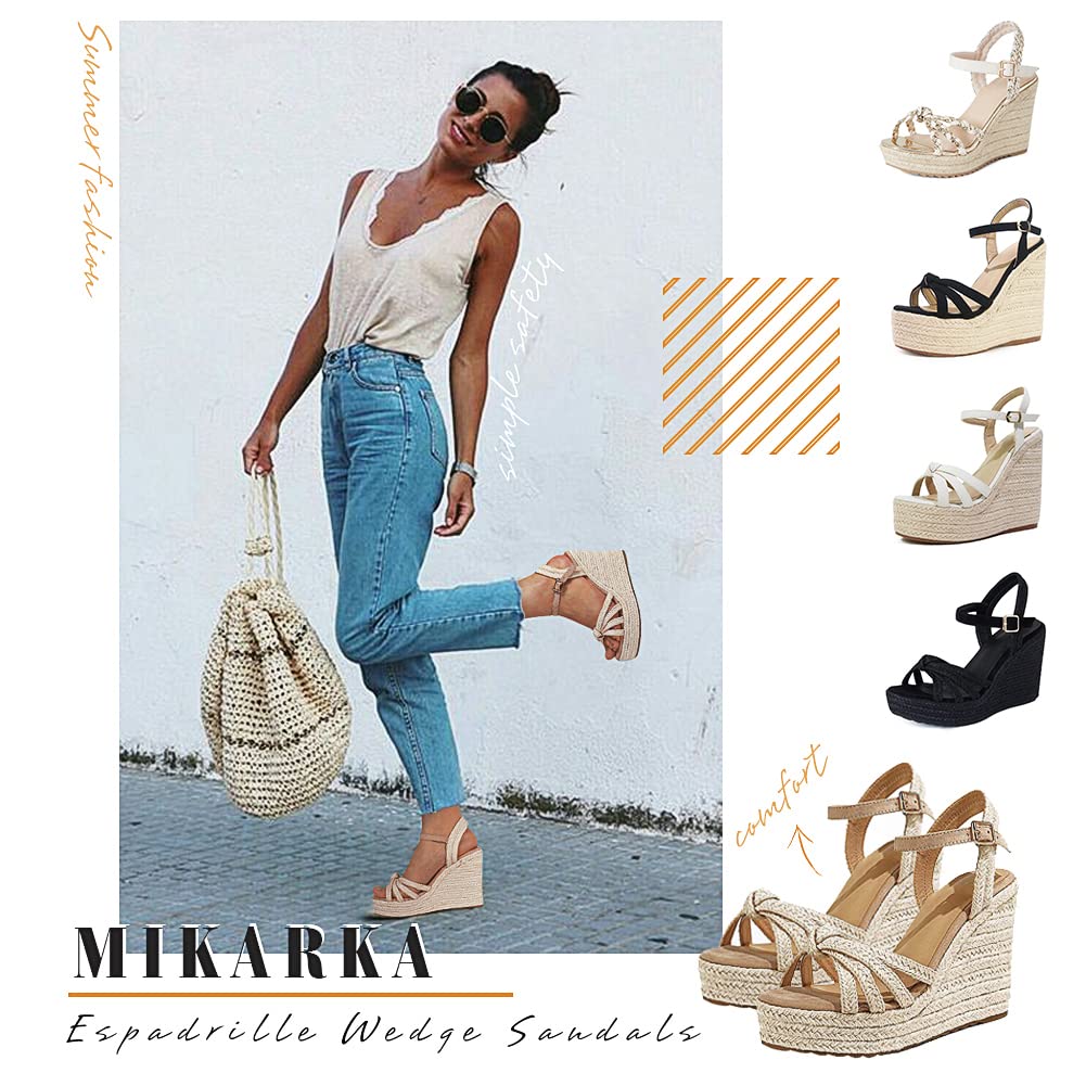 mikarka Sandals for Women 2026: Comfortable Wedge Platform Sandals Women - Braided Espadrilles for Women Ankle Strap Open Toe Wedges Heels Beach Sandals Summer Shoes