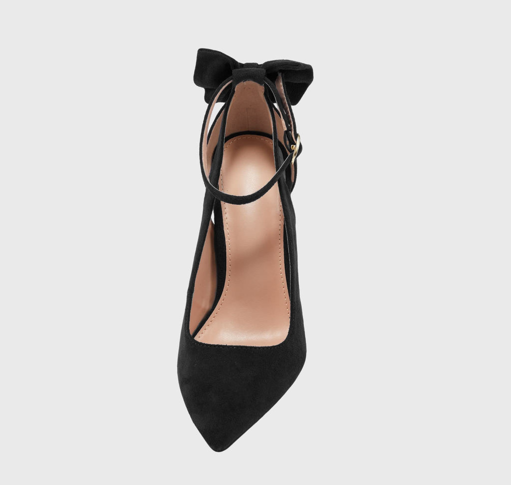 Fashare Womens High Heels Pointed Toe Bowtie Back Ankle Buckle Strap Wedding Evening Party Dress Pumps Shoes A-Black
