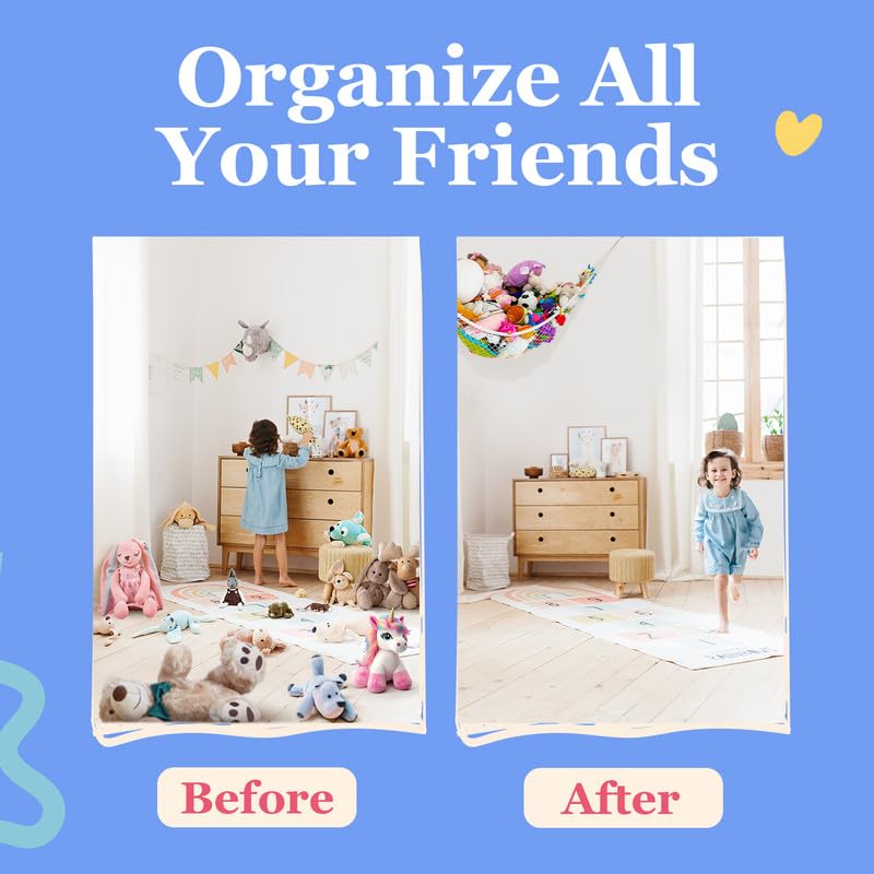 Lilly's Love Stuffed Animal Hammock | Corner Hanging Organizer, Toy Storage, Stuffed Animal Storage Net | Made from Quality Fishing Net, Holds 12lbs | 67"x47"x47" (White, 2 Pack)