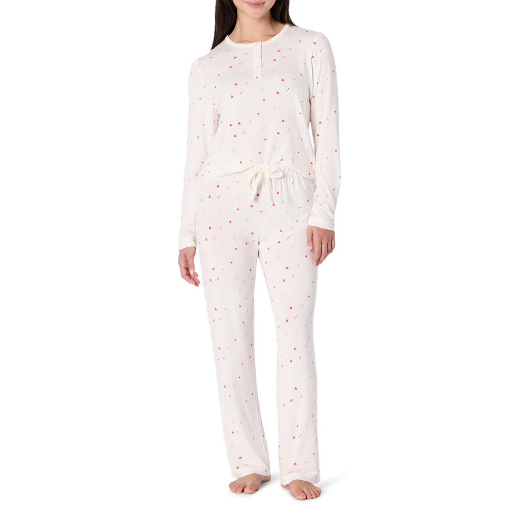 Amazon Essentials x Sofia Grainge Women's Long Sleeve Henley Pajama Set, Ivory Multi Hearts, Medium