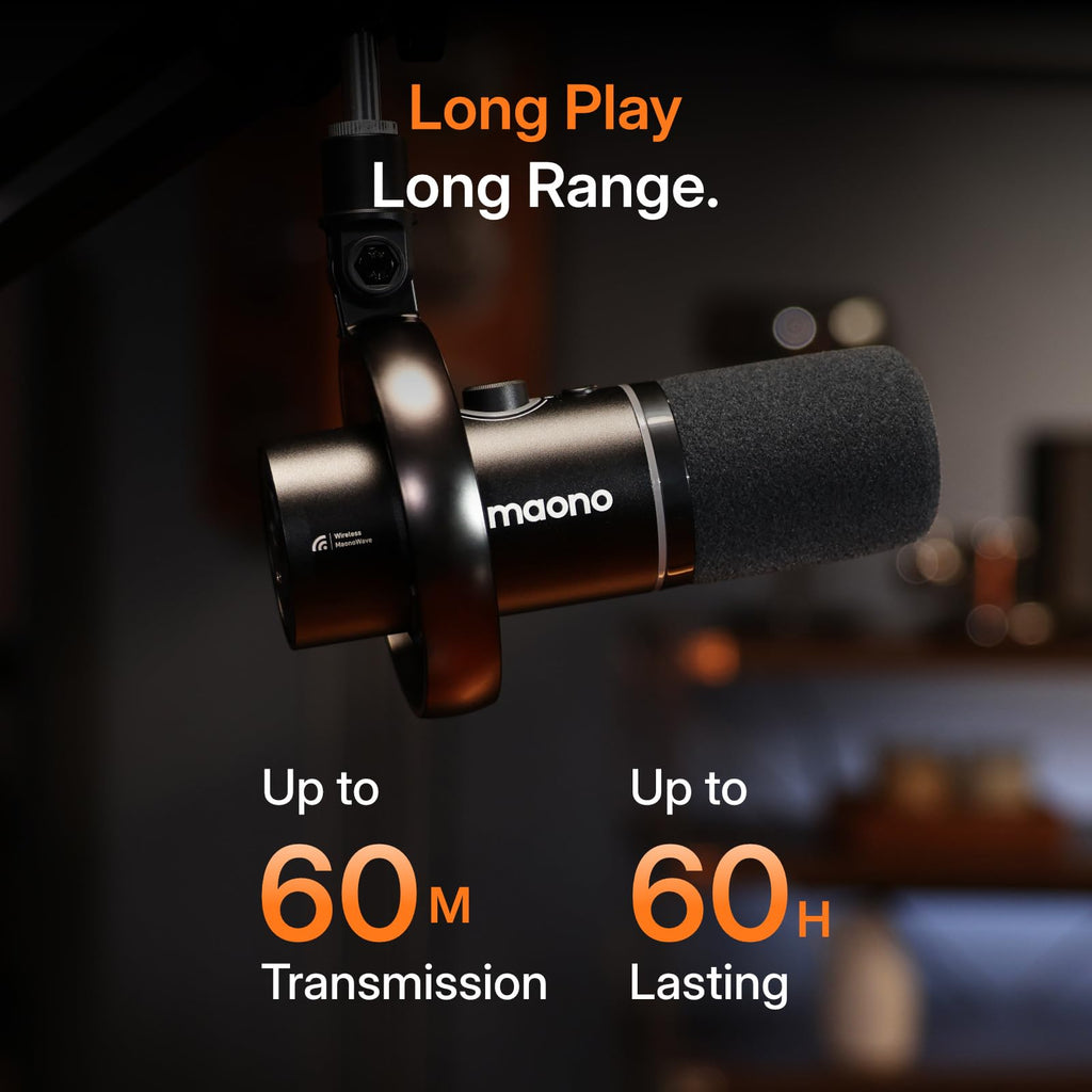 MAONO PD200W Hybrid Wireless Podcast Microphone for PC, Dynamic XLR USB Mic with Desktop Stand, Software, Noise Cancellation, for Vocal Recording, Streaming, Content Creation, Home Studio, Voiceover