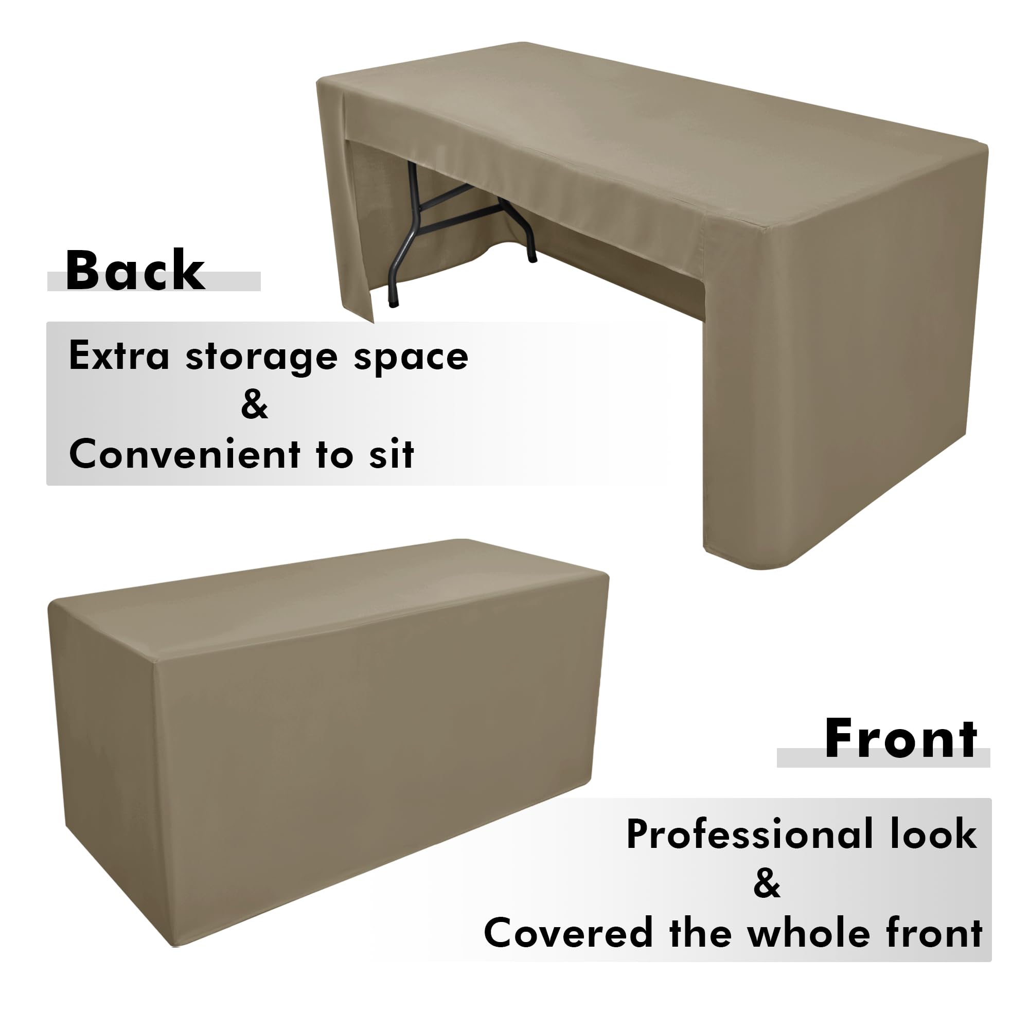 Nasitos 2 Pack Taupe Tablecloth 6 Foot - Open Back Fitted Tablecloth Rectangle Table, Washable Fabric Trade Show Table Cover for Craft Show, Display, Parties, Wedding, Events