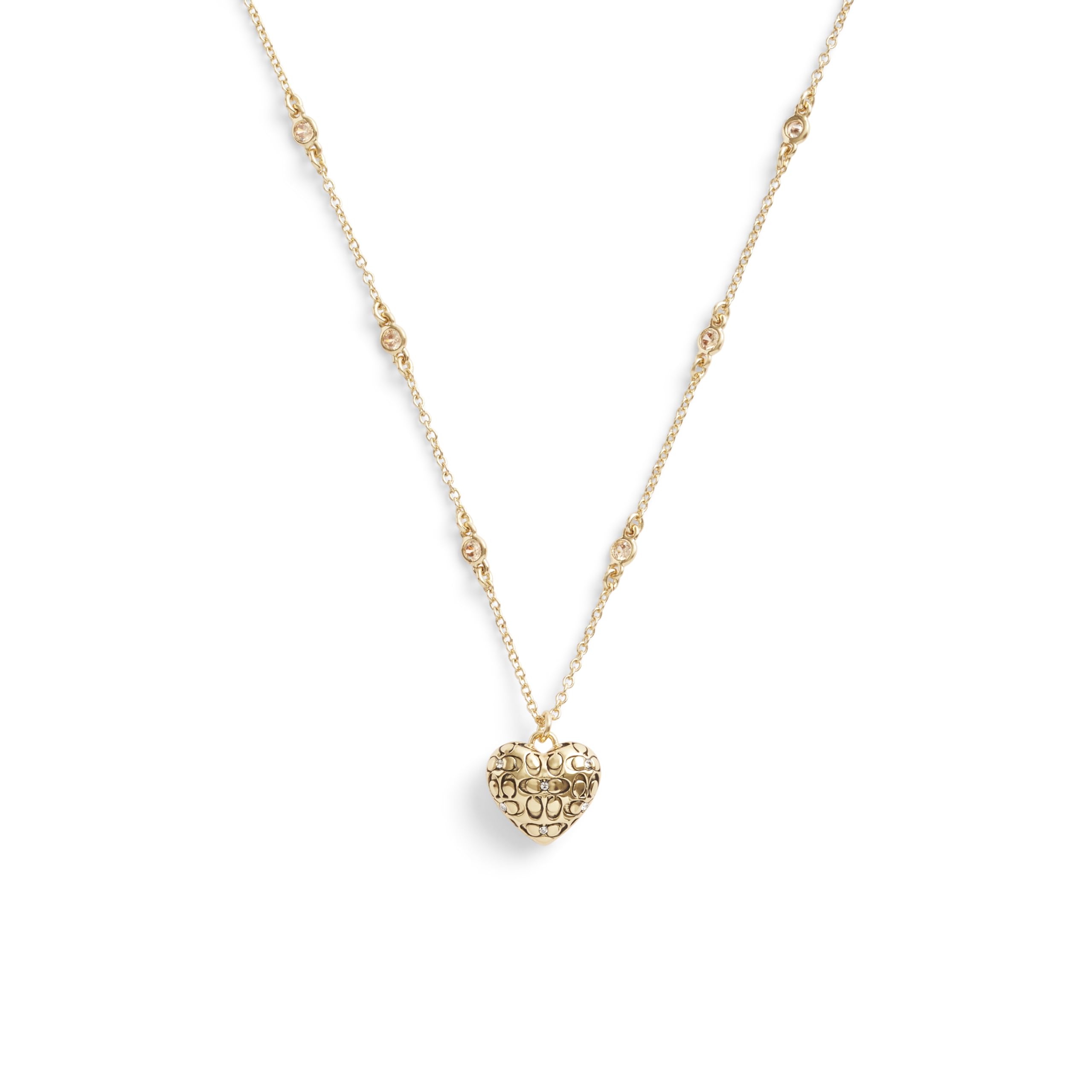 Coach, Women's, Signature Quilted Heart Pendant Necklace, Crystal/Gold, One Size