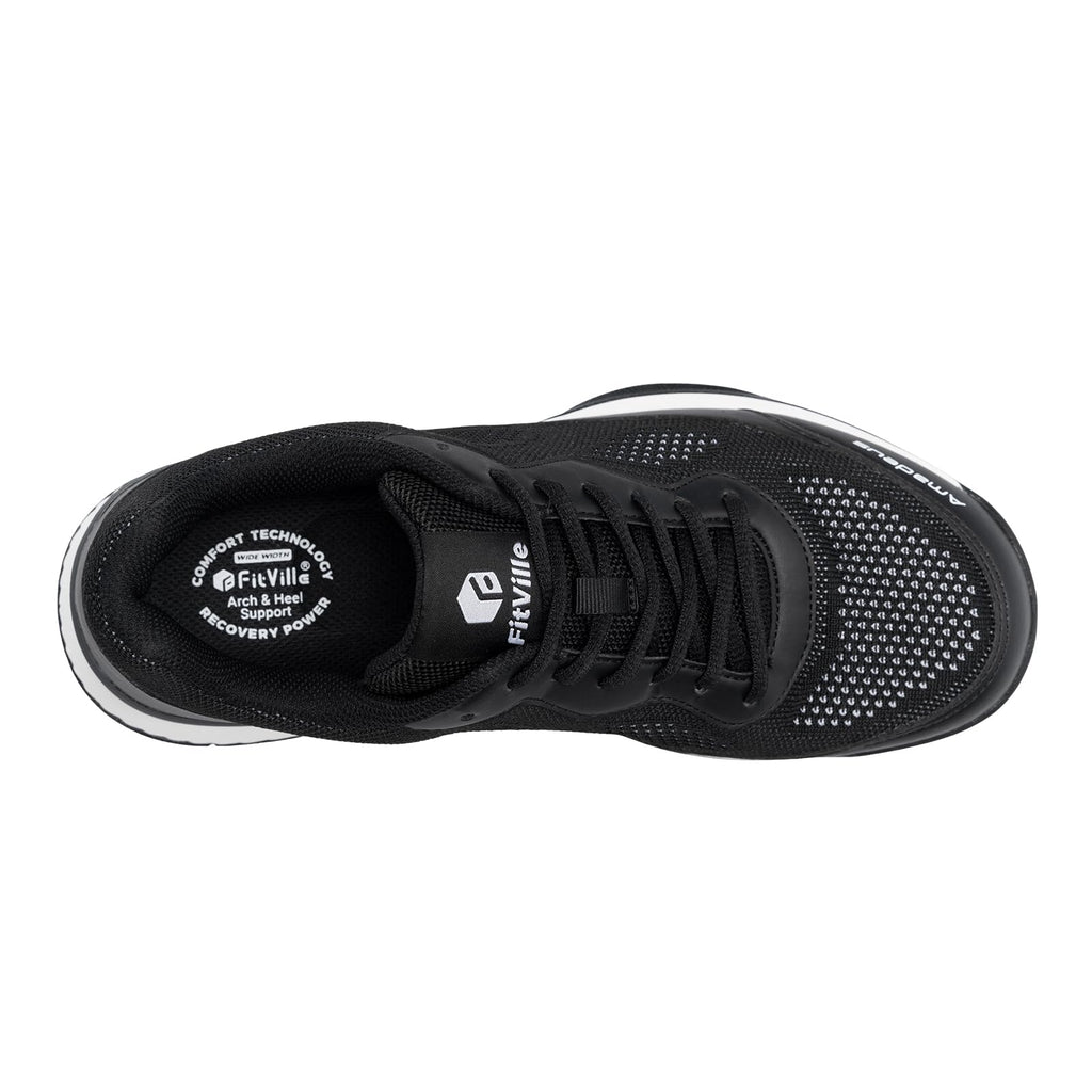 FitVille Extra Wide Pickleball Shoes for Men Blue Tennis Shoes Sneakers for All Court Racquetball Athletic Shoes for Racquet Sport | Arch Support & Wide Toe Box (11 X-Wide, Black)