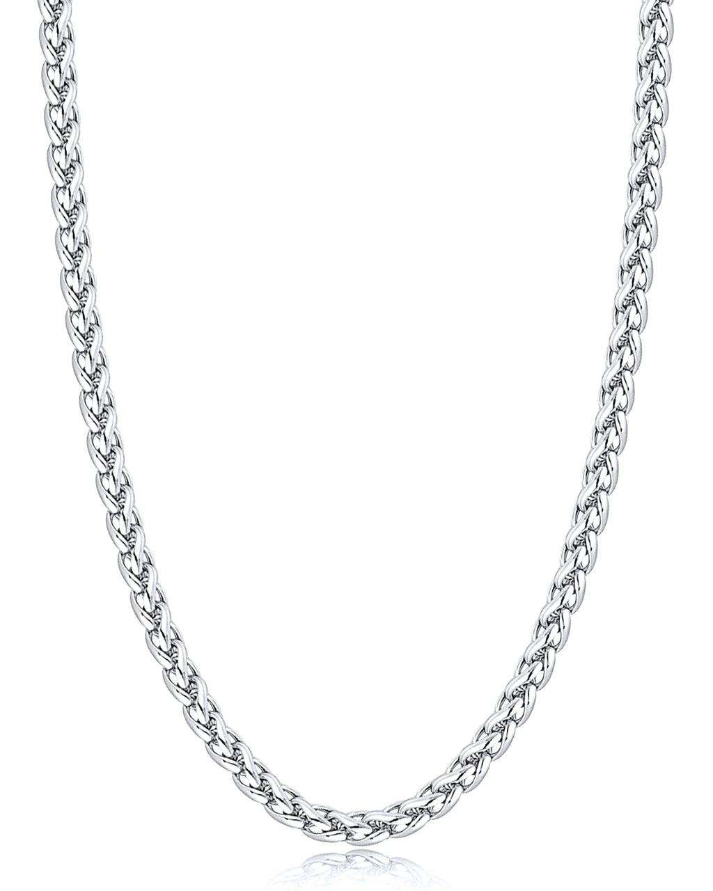 Jewlpire Silver Chain for Men, 4mm Wheat Chain Necklace Stainless Steel Necklaces Chains for Men, Mens Necklaces 18 Inch