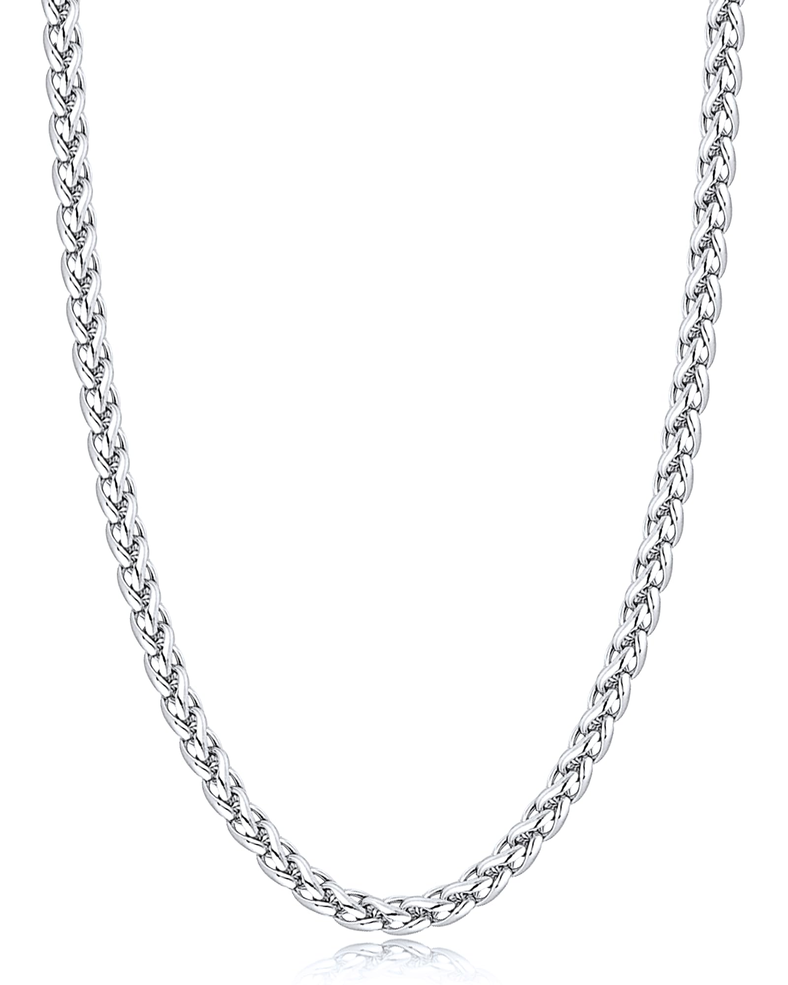 Jewlpire Silver Chain for Men, 4mm Wheat Chain Necklace Stainless Steel Necklaces Chains for Men, Mens Necklaces 18 Inch