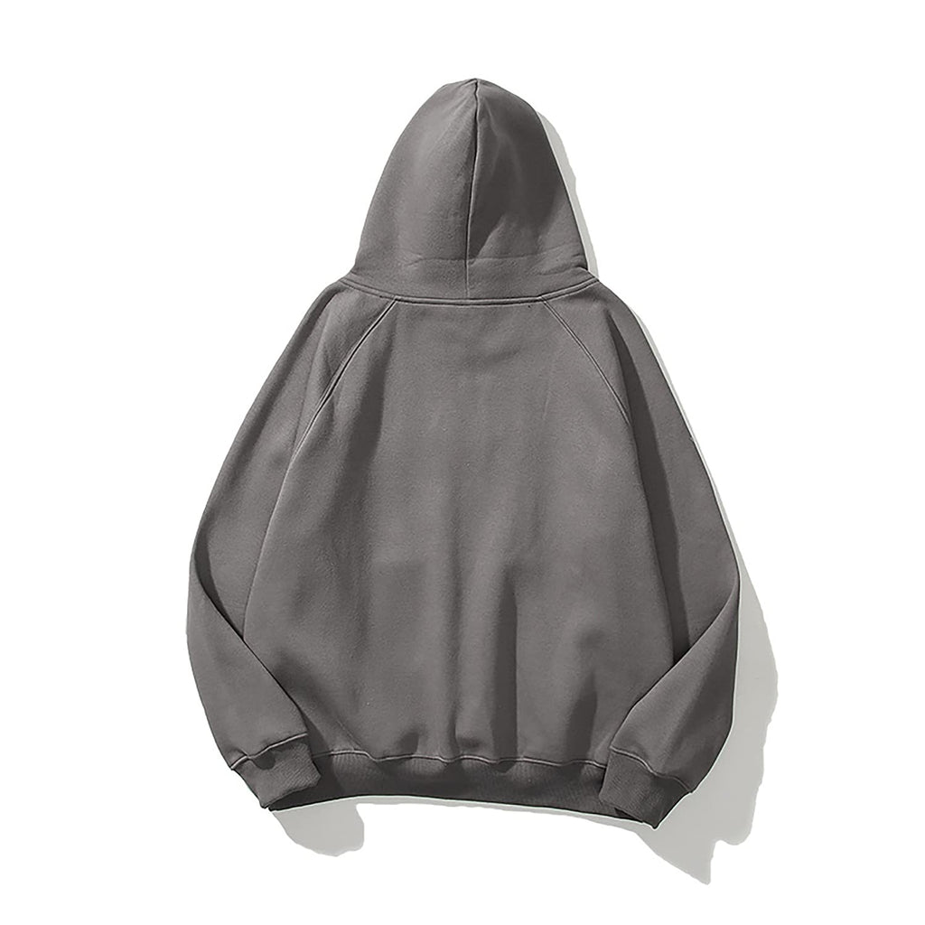 Lauweion Women Solid Basic Fleece Letter Loose Hoodie Sweatshirt Long Sleeve Kangaroo Pocket Drop Shoulder Pullovers Top Dark Grey