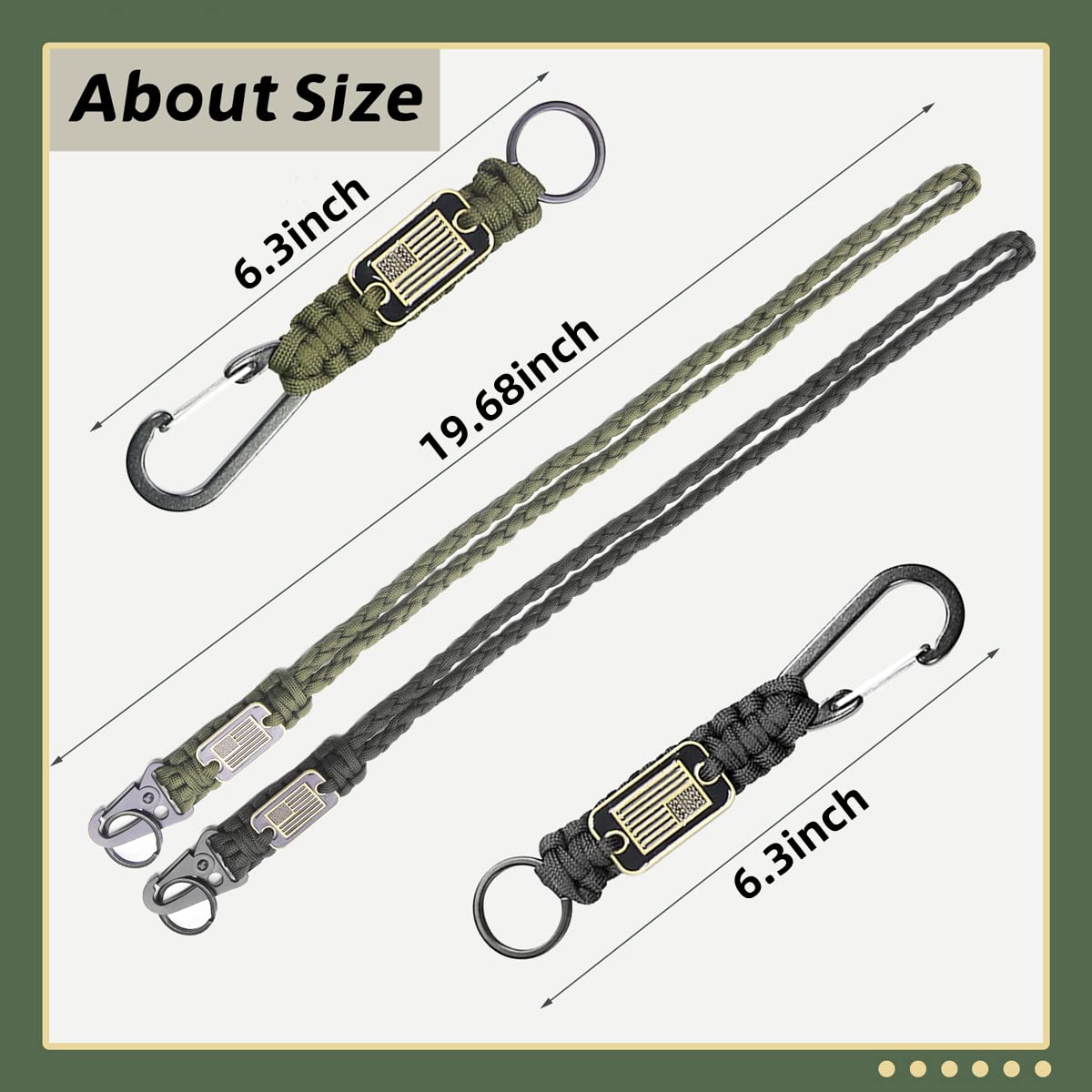 4 Pcs Heavy Duty Paracord Lanyard Keychain with USA Flag, Braided Key Lanyard for Men Long/Short Keychain Lanyards for Keys for Men Neck Buckle with Metal Clip Key Ring for Outdoor Activities Camera