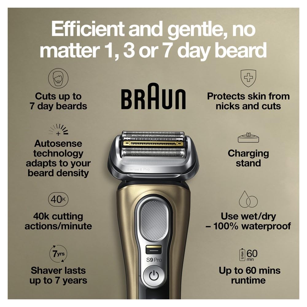Braun Series 9 Pro 9419s Electric Shaver for Men, Wet & Dry Razor, Shaving Kit with 4+1 Head with ProLift Trimmer