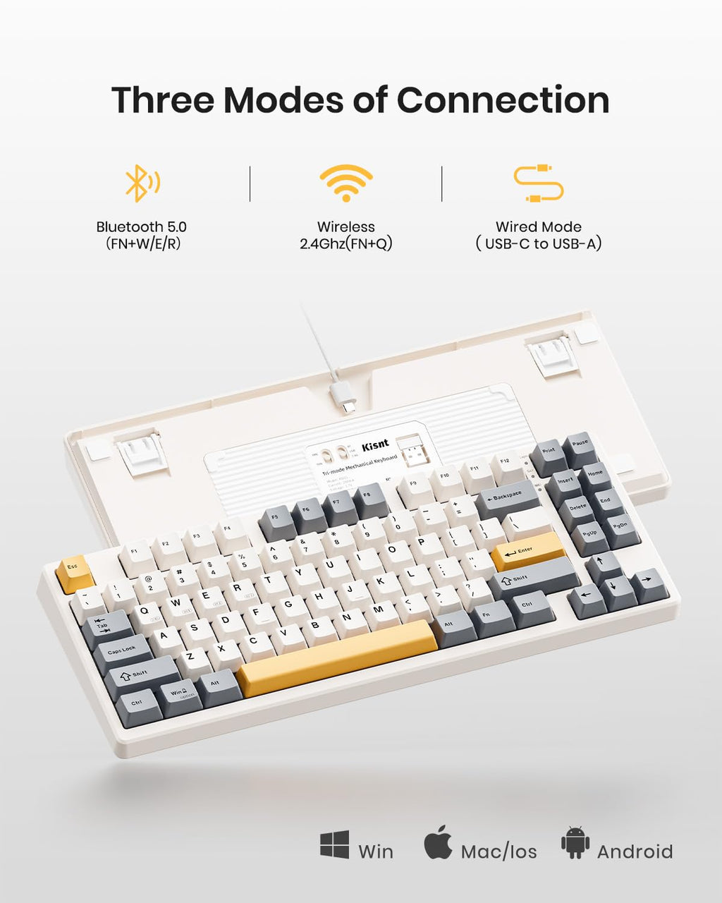 Kisnt KN85 Wireless Mechanical Gaming Keyboard, 75% Layout with RGB Backlit, Custom Hot Swappable, Creamy Sound, Bluetooth/2.4GHz/USB-C Compatible with Windows/Mac/PC(Retro Beige,Linear Switch)