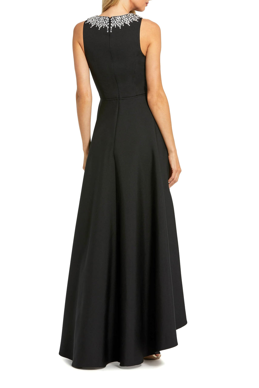 Mac Duggal Crepe Embellished Neck High Low Gown Black