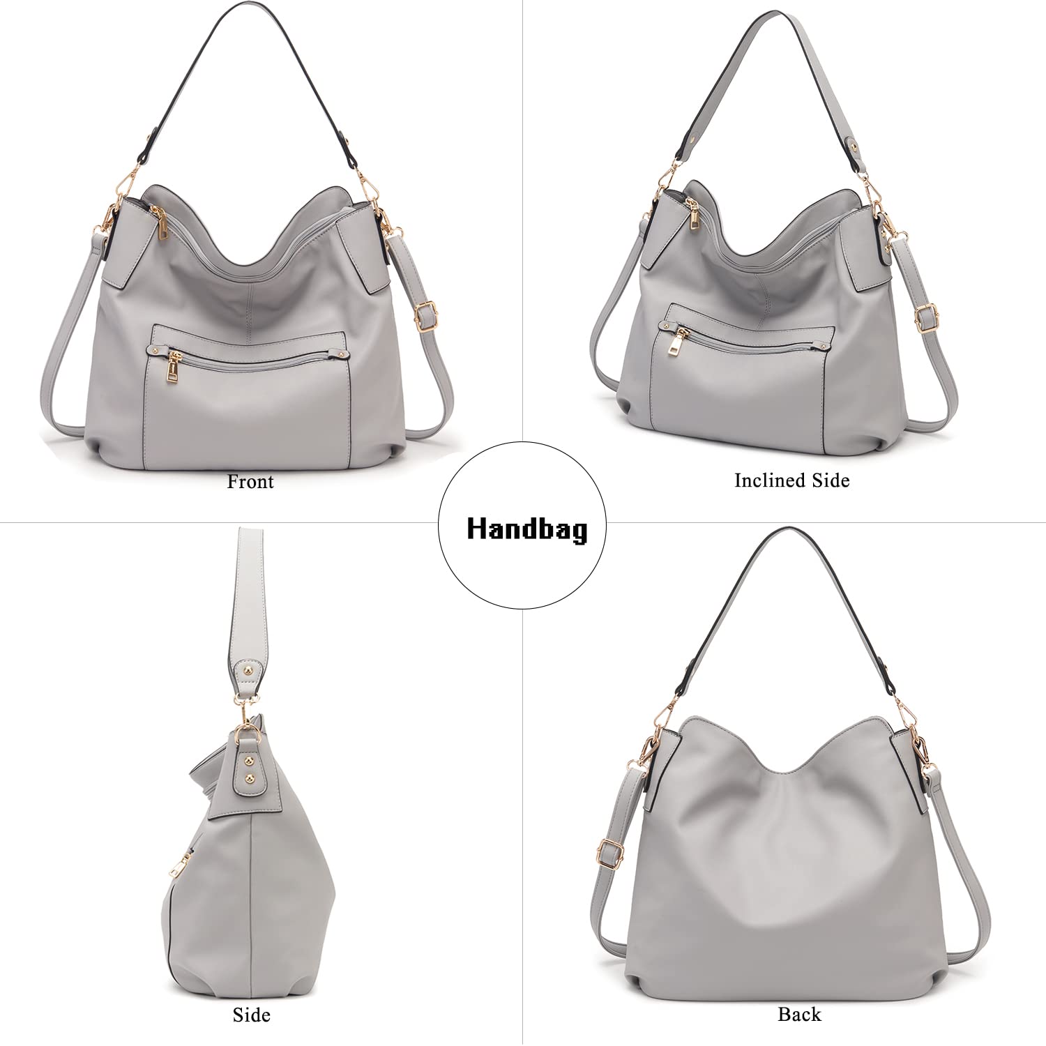 Large Crossbody Bags Ladies Shoulder Handbags Purse and Wallet Set for Women Hobo Purses Grey