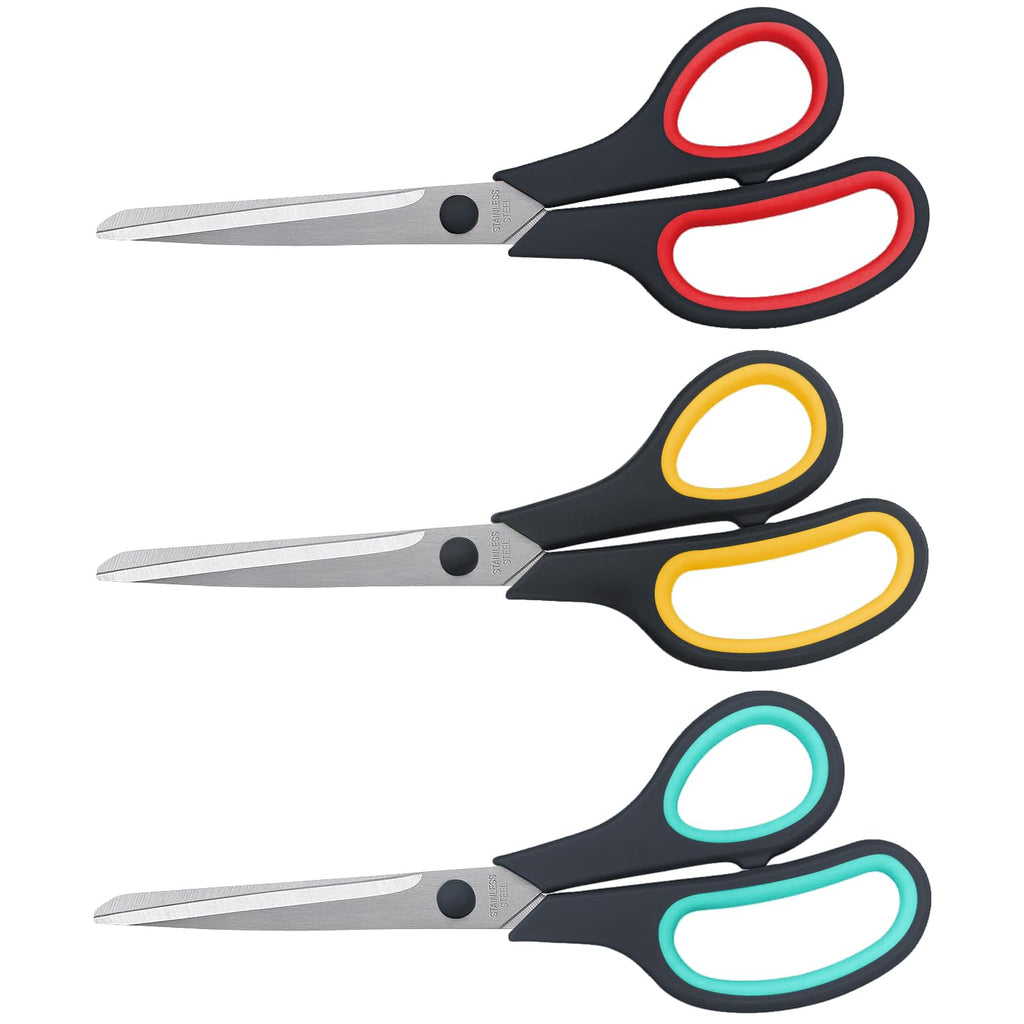 LONGKEY 8.5" Scissors 3-Pack, Ultra Sharp Stainless Steel, Black