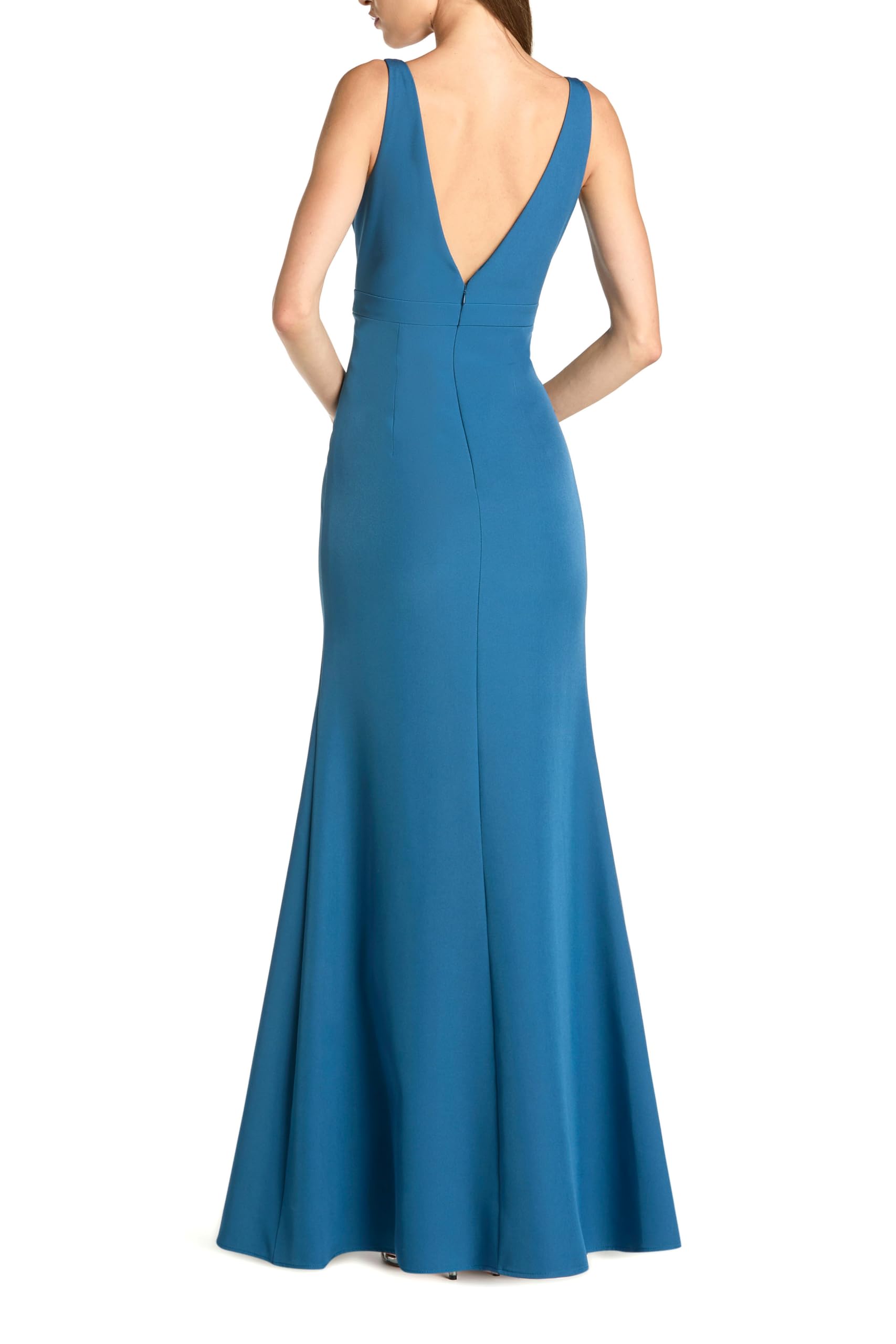 Crepe Sleeveless V Neck Mermaid Gown with Bow