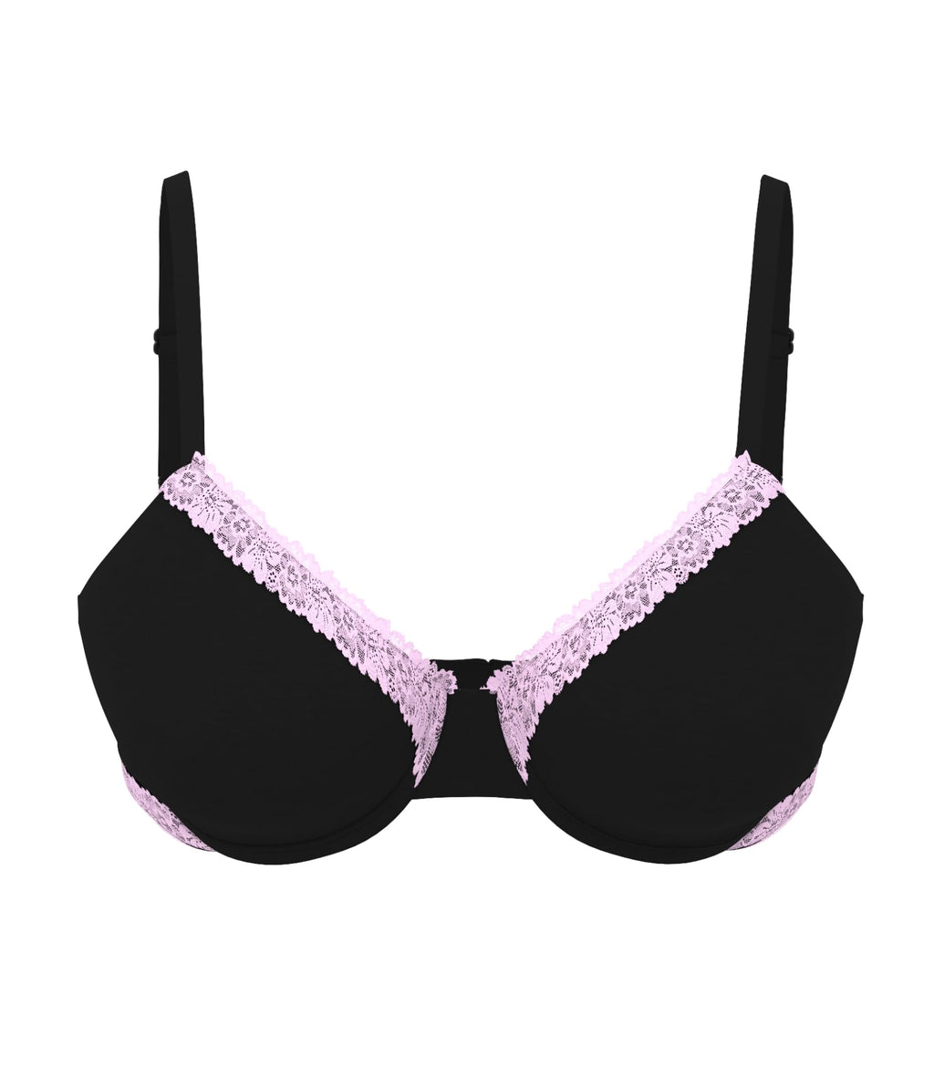 Victoria's Secret Pink Women's Wear Everywhere Push Up Bra, Bras for Women, Black Pink Lace, 34B