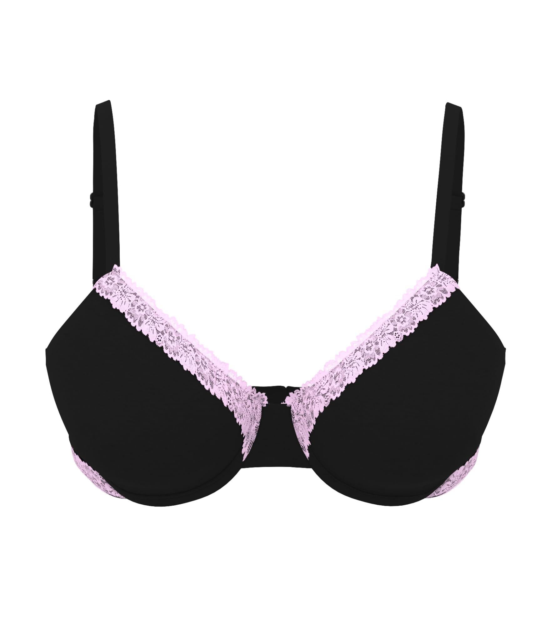 Victoria's Secret Pink Women's Wear Everywhere Push Up Bra, Bras for Women, Black Pink Lace, 34B