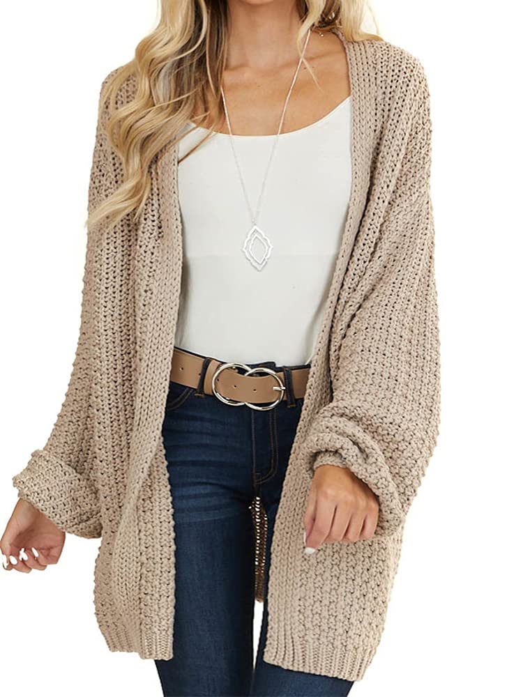 Maroway Womens Long Sleeve Cardigan Oversized Open Front Sweaters Casual Knitwear Khaki
