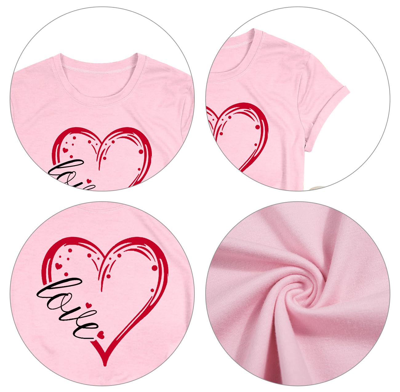 Womens Valentines Shirts Cute Love Heart Tshirts Funny Teen Girl's Valentine's Short Sleeve E-Pink