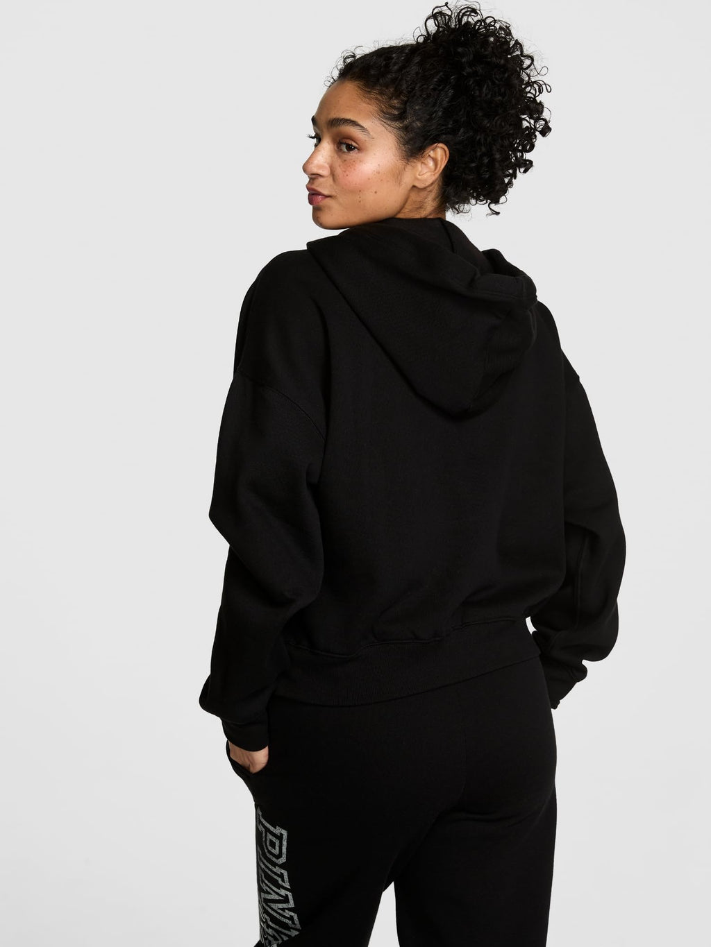 Victoria's Secret PINK Women's Campus Fleece Full-Zip Hoodie Sweatshirt, Pure Black, (M)