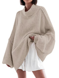Saodimallsu Womens Oversized Sweaters Mock Neck Batwing Long Sleeve 2025 Fall Trendy Ribbed Knit Casual Tunic Sweater Khaki