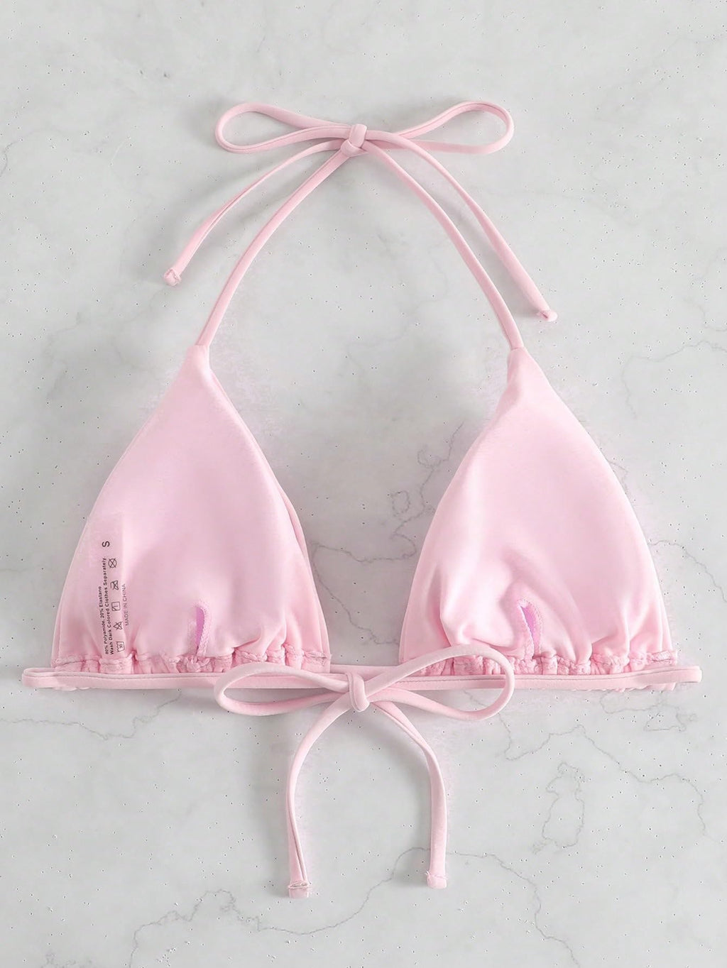 WDIRARA Women's Solid Triangle Bikini Top Sexy Halter String Micro Bathing Suits Tops Light Pink S