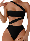 Lilosy Sexy Cutout Tube One Shoulder Swimsuit High Waist Piece Cheekly Bikini Brazilian Women Bandeau Bathing Suit Black X-Small