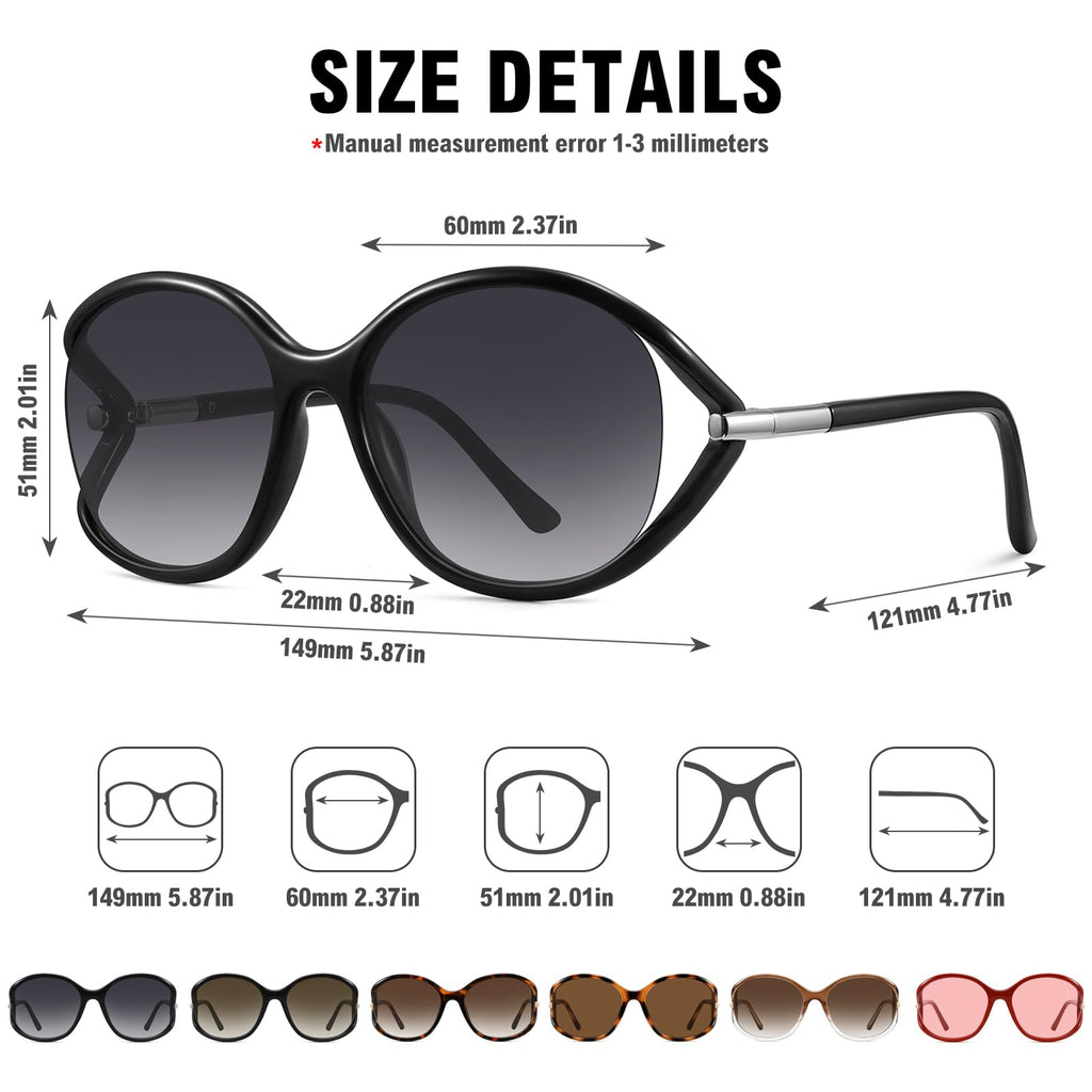 Fozono Trendy Oval Sunglasses for Women with UV400 Protection, Fashion round Shades for Driving, Vacation, Daily Wear & Outdoor Activities