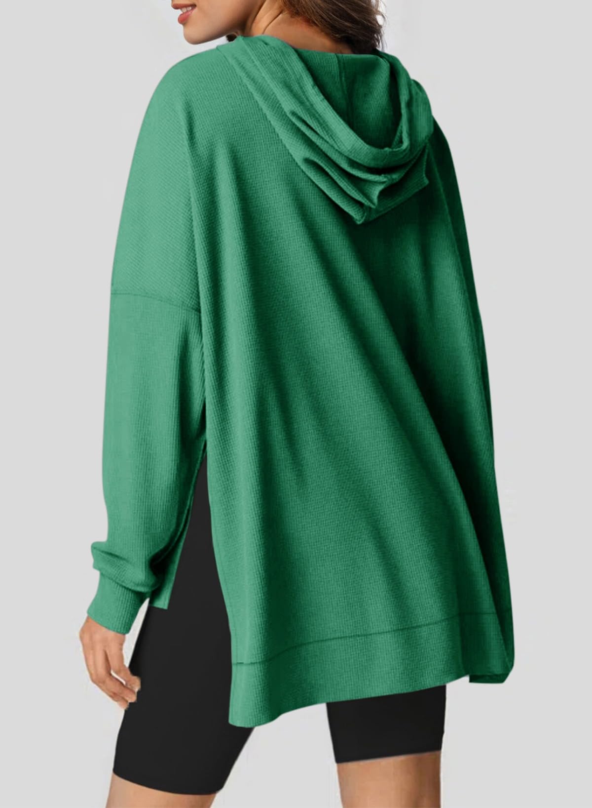 Dokotoo Womens Long Sleeve Sweatshirts Loose Fit Waffle Knit Hoodies for Women Trendy Oversized Fall Winter Clothes for Women 2025 Pullover Sweatshirt Solid Hoodie Tops Green Small