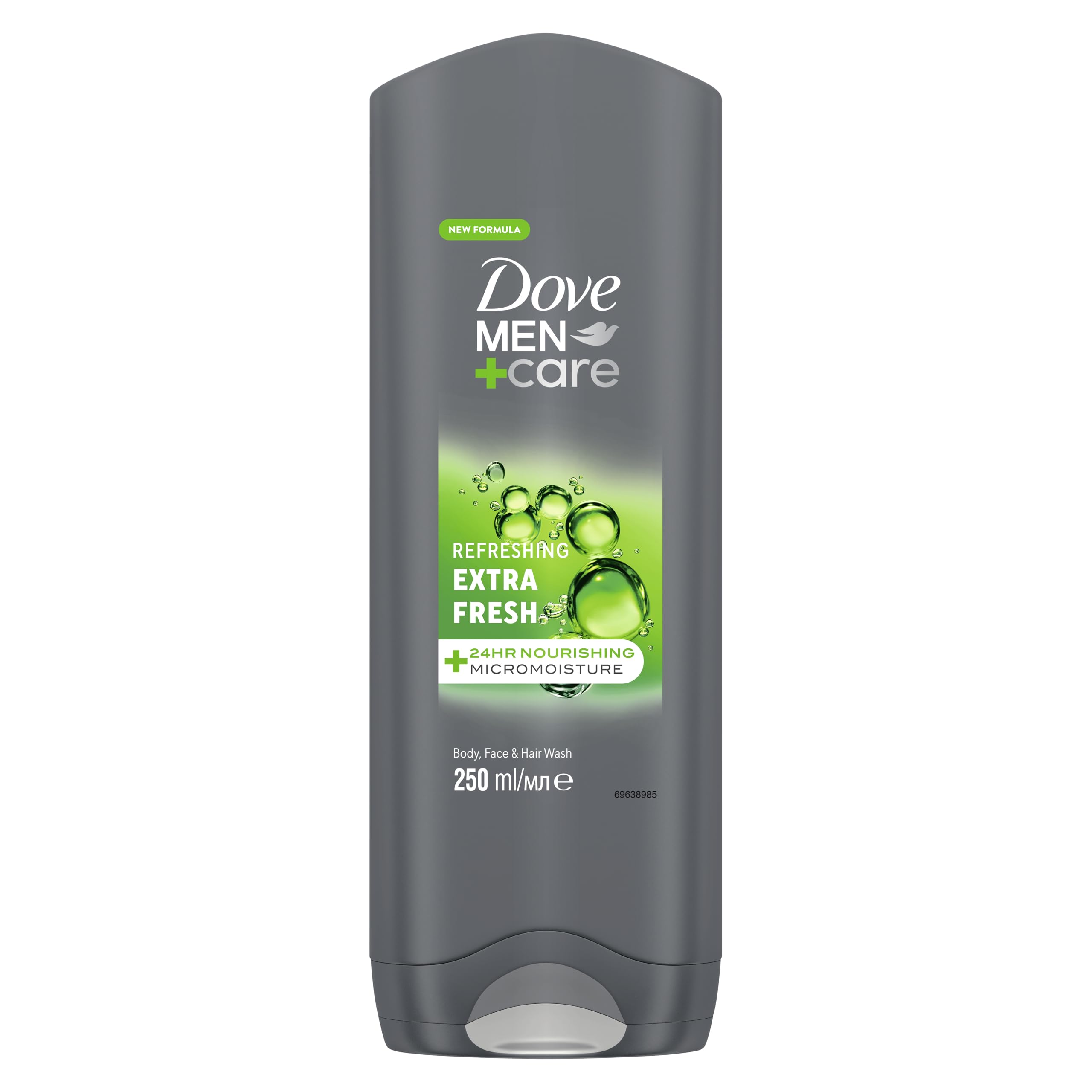 Dove Men+Care Refreshing Extra Fresh Men's 3-in-1 Hair, Face and Body Wash Body Cleanser shower gel with 24 hour nourishing MicroMoisture technology for healthy and smooth skin all day 250 ml