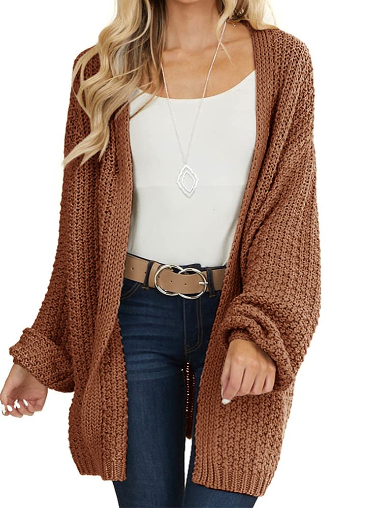 Maroway Womens Cardigan Solid Color Long Sleeve Open Front Chunky Knit Sweater Outwear