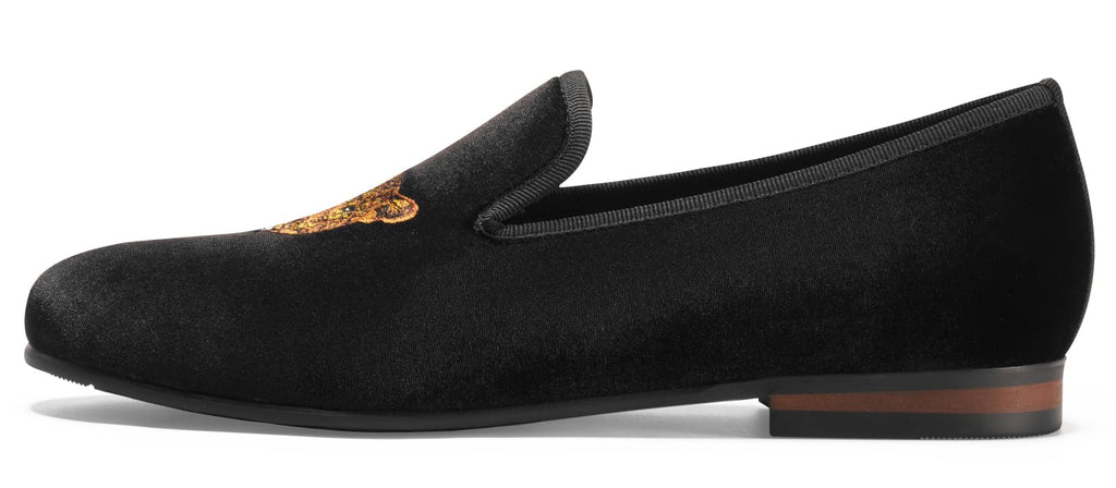 Journey West Men's Velvet Loafers Embroidery Slip-On Loafers Tuxedo Dress Shoes Smoking Slippers for Men Leopard Black 12