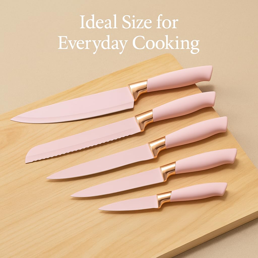 DANFFI 19-Piece Pink Kitchen Utensil Set – Silicone Cooking Tools with Wooden Handles, Non-Stick & Heat Resistant, Includes Knives, Scissors & Cutting Board – BPA-Free Kitchen Accessories