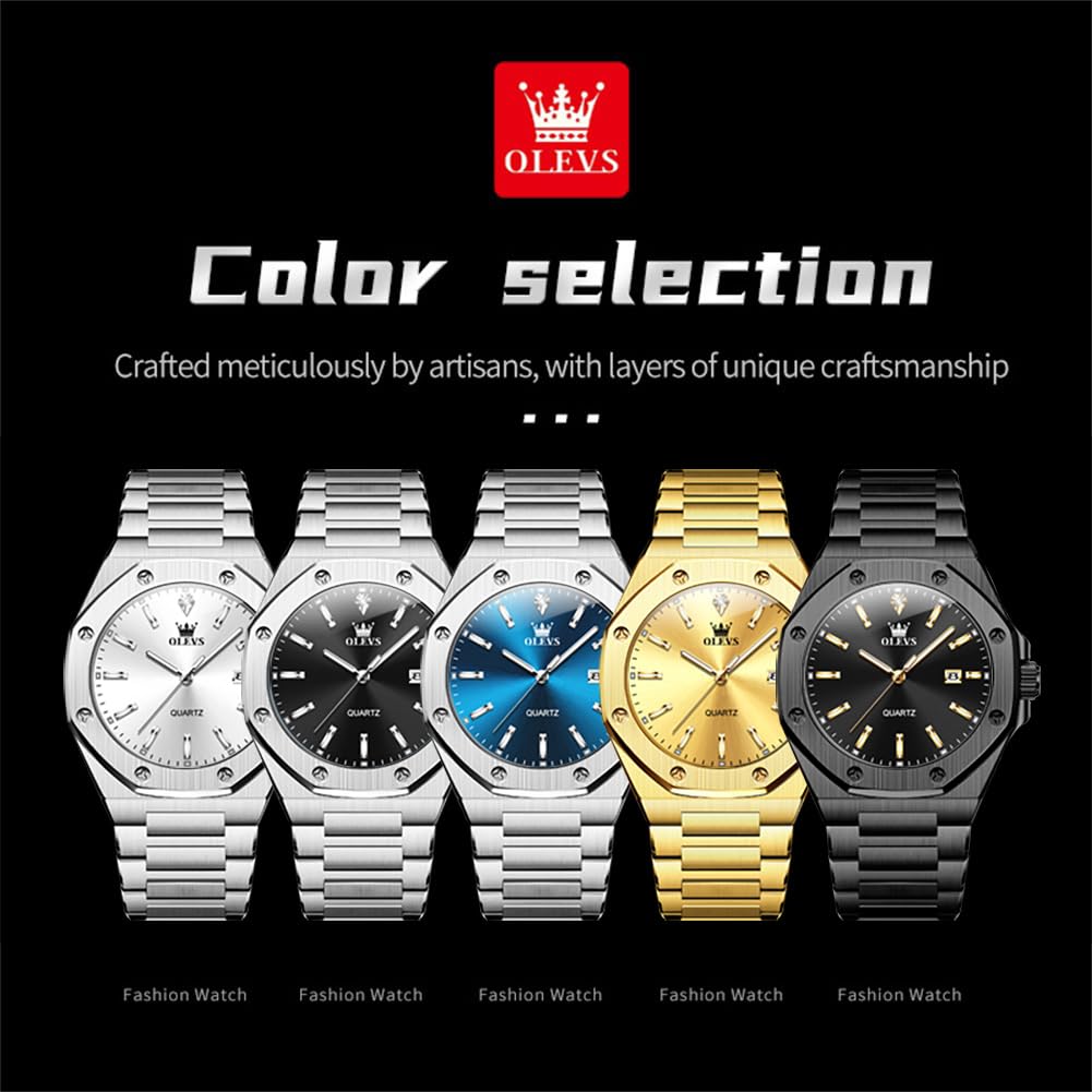 OLEVS Watch Men Luxury Silver Stainless Steel Dress Wrist Analog Quartz Waterproof Watches for Men Fashion Luminous Nice Large Face Minimalist Mens Watches Relojes para Hombres