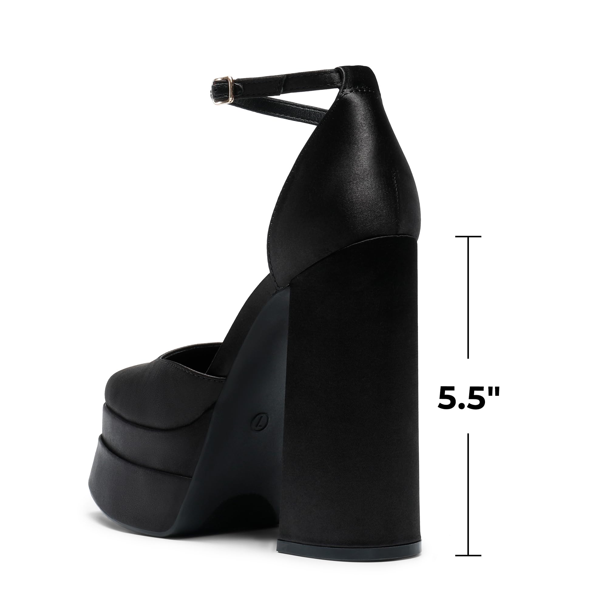DREAM PAIRS Women’s High Chunky Platform Closed Toe Block Heels Square Toe Ankle Strap Dress Wedding Party Pumps Shoes Aurelia,Size 8,Black-Satin,SDPU2319W