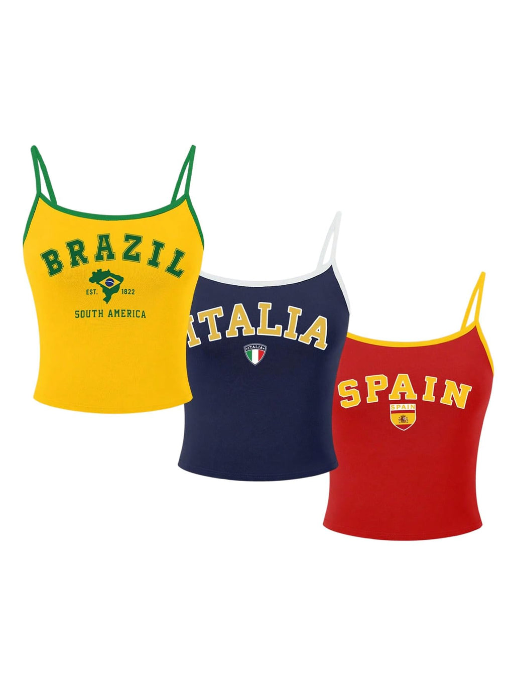 WDIRARA Women's 3 Pack Letter Graphic Camisole Tops Contrast Trim Y2k Cami Tops Yellow Blue Red X-Large