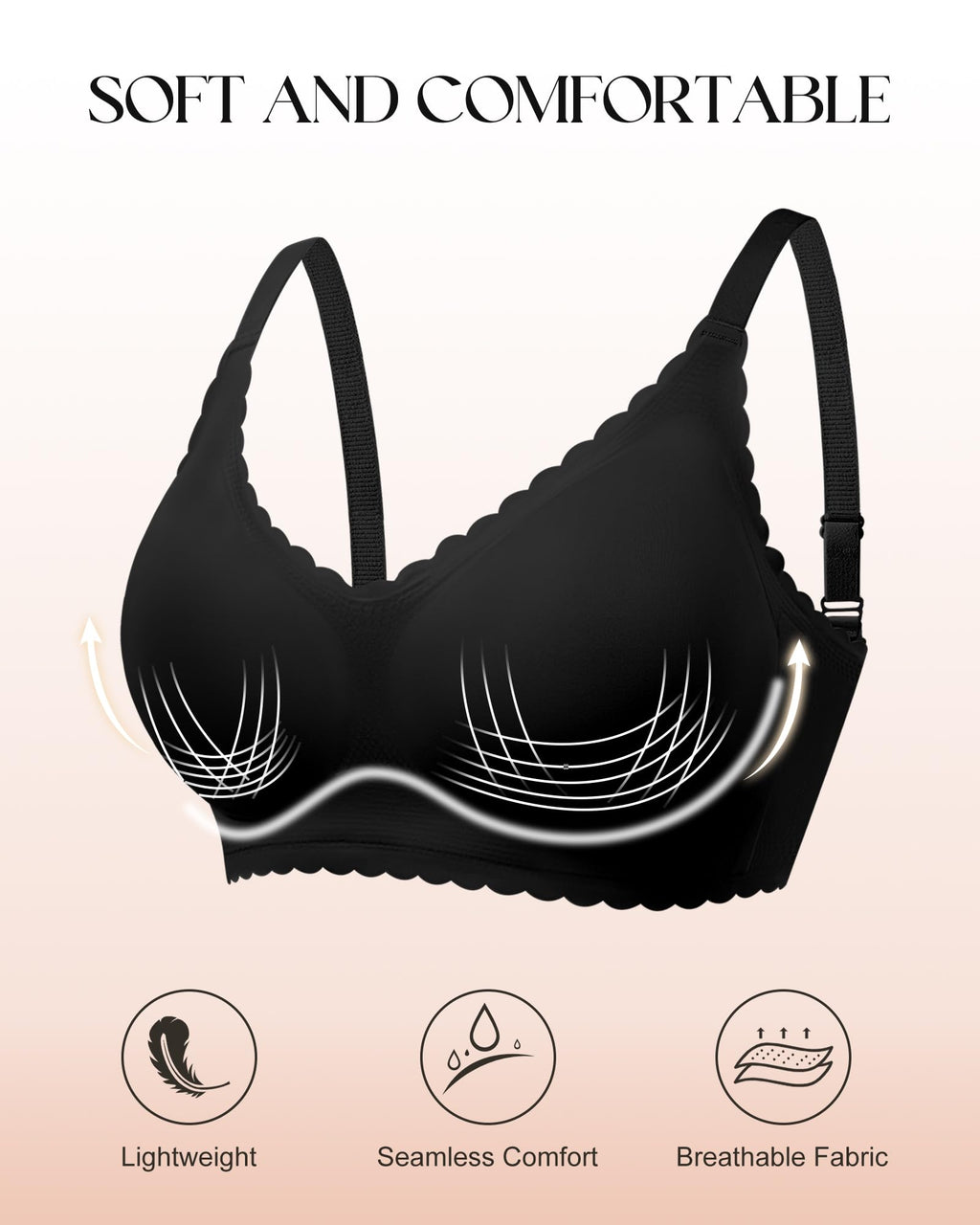 Wireless Seamless Bras for Women with Support - No Wire Push Up Womens Bra - No Underwire Padded Comfort Bralettes Breast Lift for Back Fat - Coverage Comfortable Bralette Wirefree 3 Pack(3P1,M)