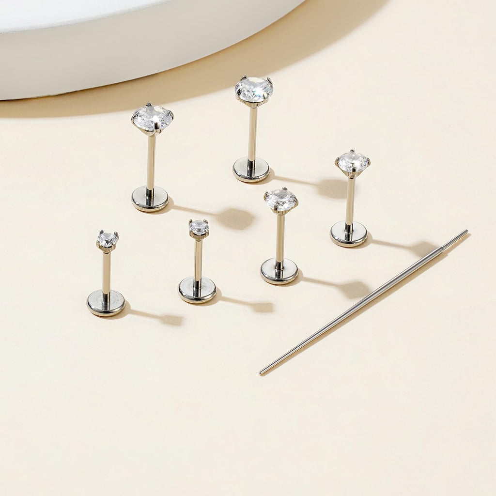 Gotumo 20G Flat Back Earrings Stud G23 Titanium Threadless Tragus Labret Cartilage Lip Medusa Conch Body Piercing Jewelry for Women Men Silver