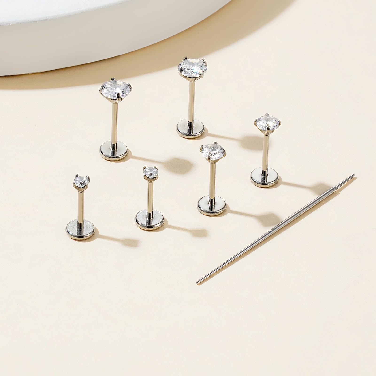 Gotumo 20G Flat Back Earrings Stud G23 Titanium Threadless Tragus Labret Cartilage Lip Medusa Conch Body Piercing Jewelry for Women Men Silver