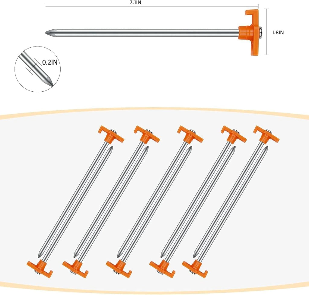 Tent Stakes Camping Stakes,AVOFOREST 7.1inch Non-Rust Metal Tent Pegs Ground Stakes Tent Spikes Camping,Garden,Hiking Orange (Orange 12pcs, 7.1IN)
